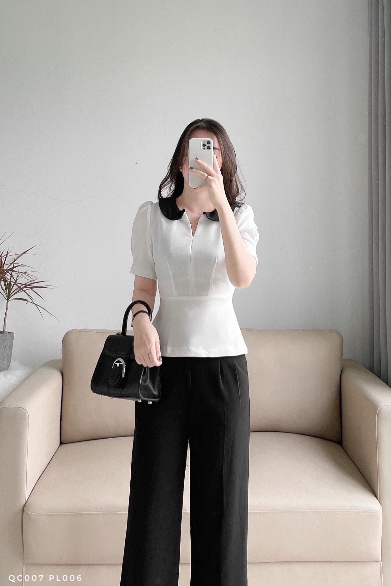 Áo peplum cổ phối thanh lịch