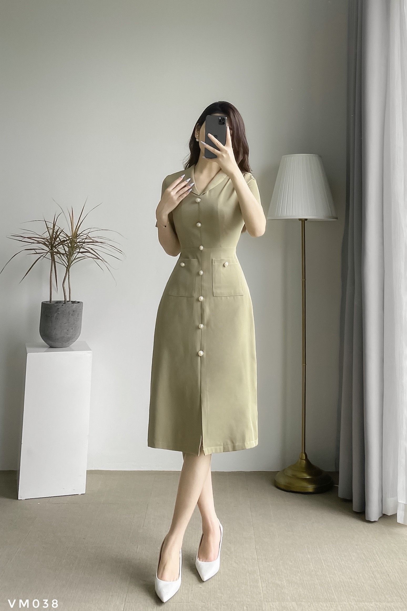 Váy midi cổ sam tôn dáng