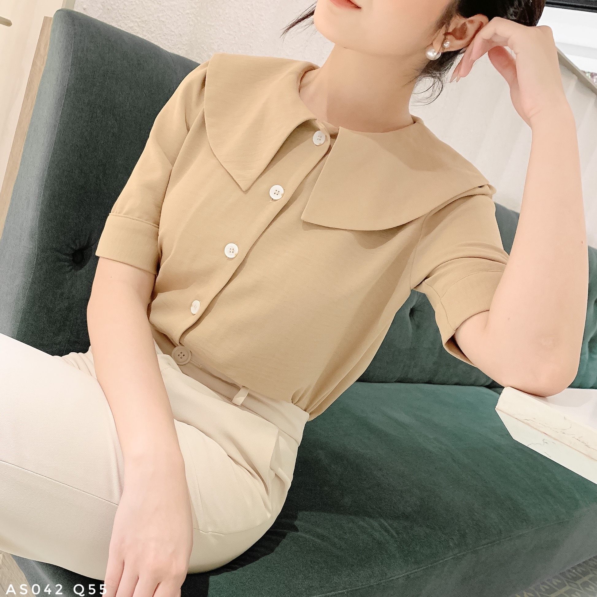 Áo sơ mi cổ cách điệu trẻ trung