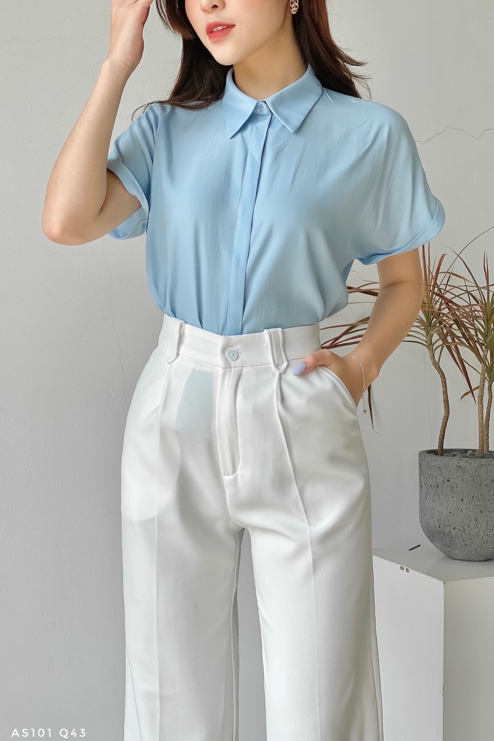 Áo somi tay chờm lơ vê trẻ trung