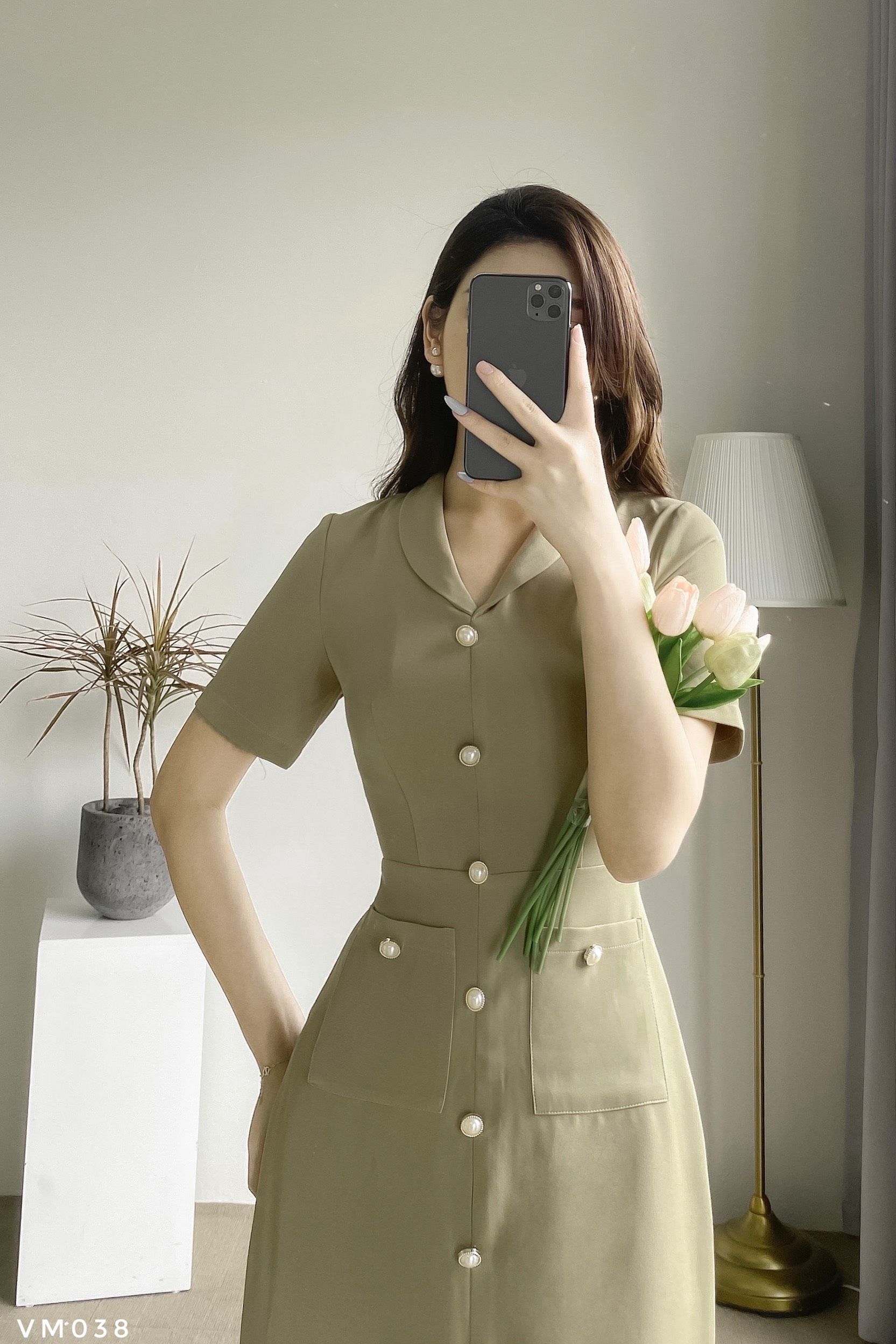 Váy midi cổ sam tôn dáng