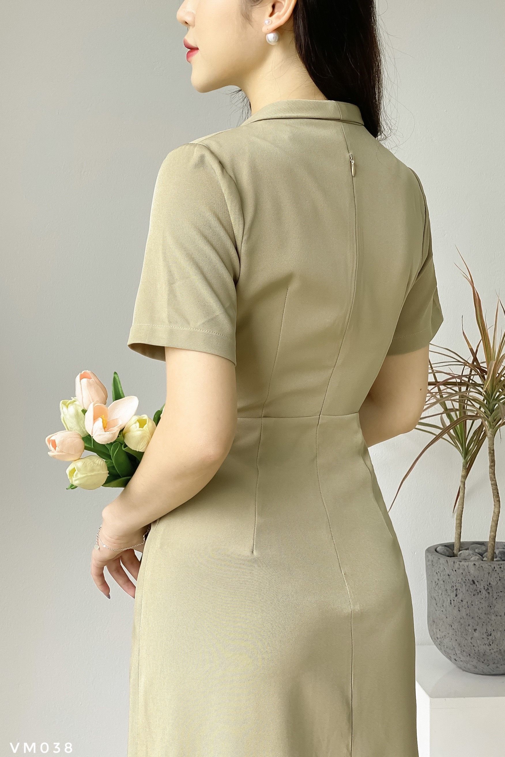Váy midi cổ sam tôn dáng