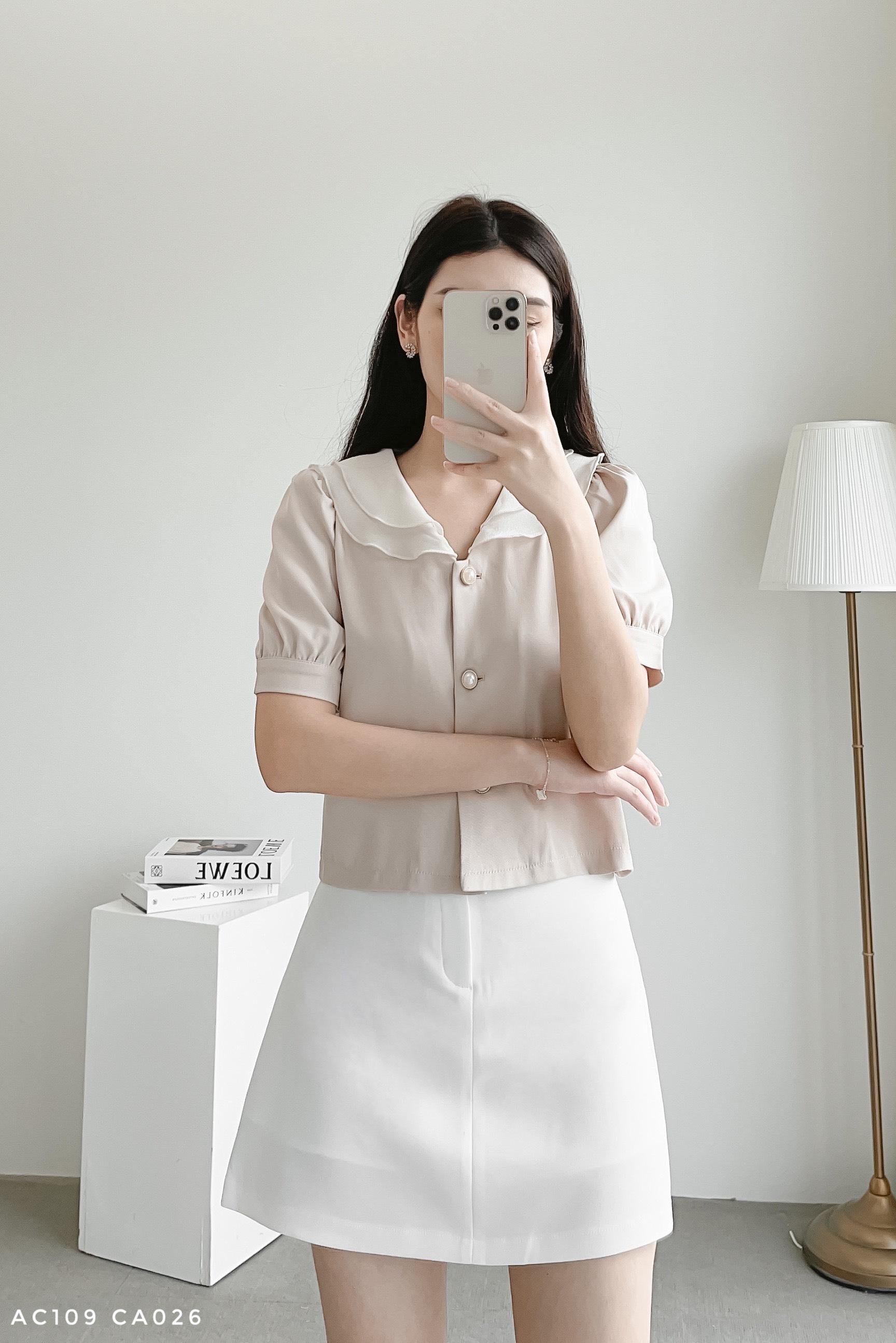 Áo cách điệu phối cổ bèo tiểu thư