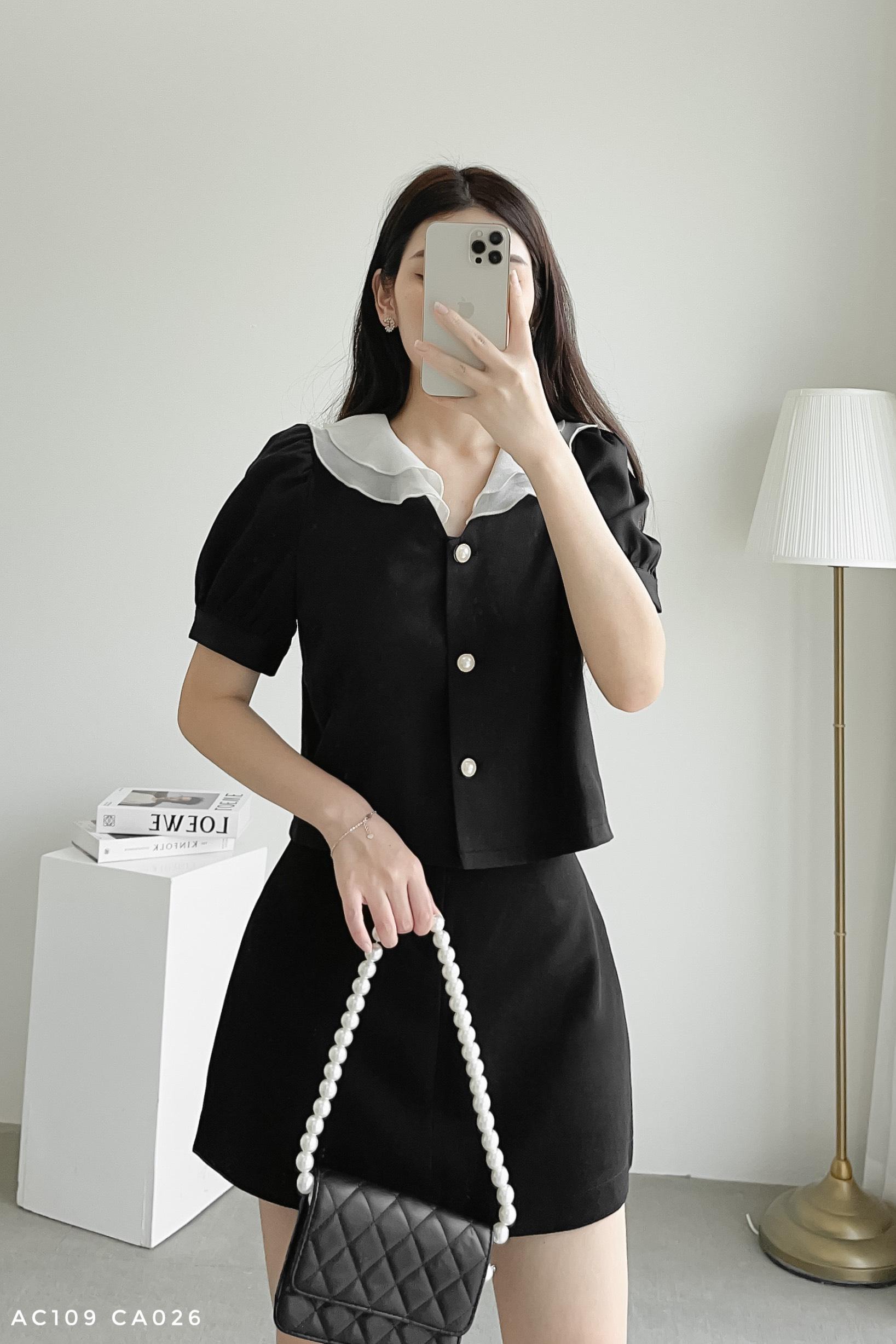 Áo cách điệu phối cổ bèo tiểu thư
