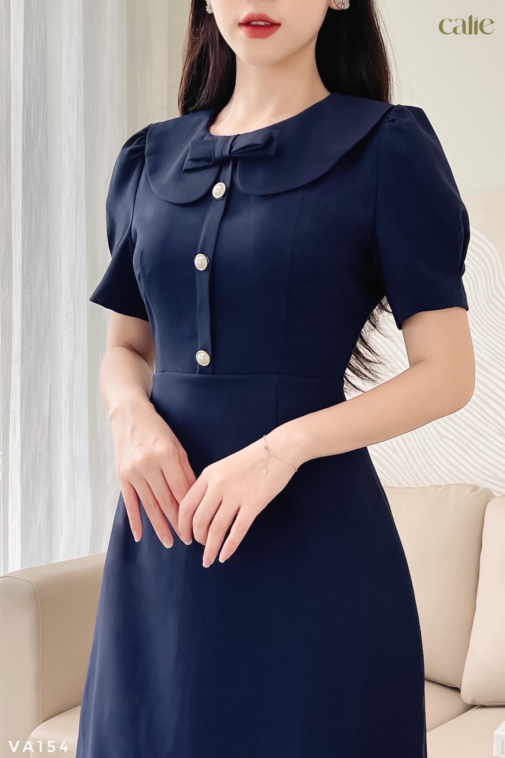 Váy dáng A tay bồng cổ sen nữ tính