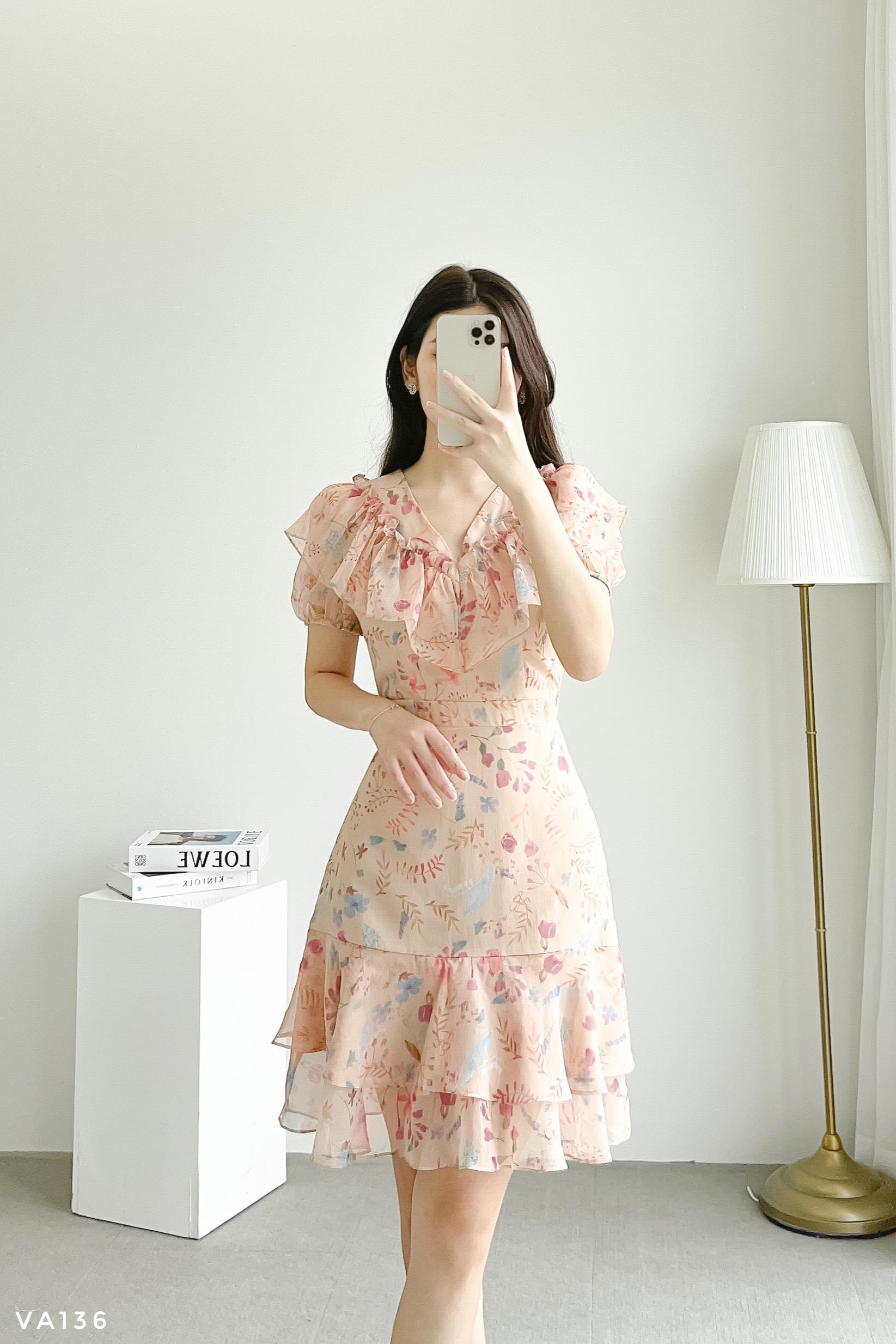 Váy dáng A phối bèo tiểu thư