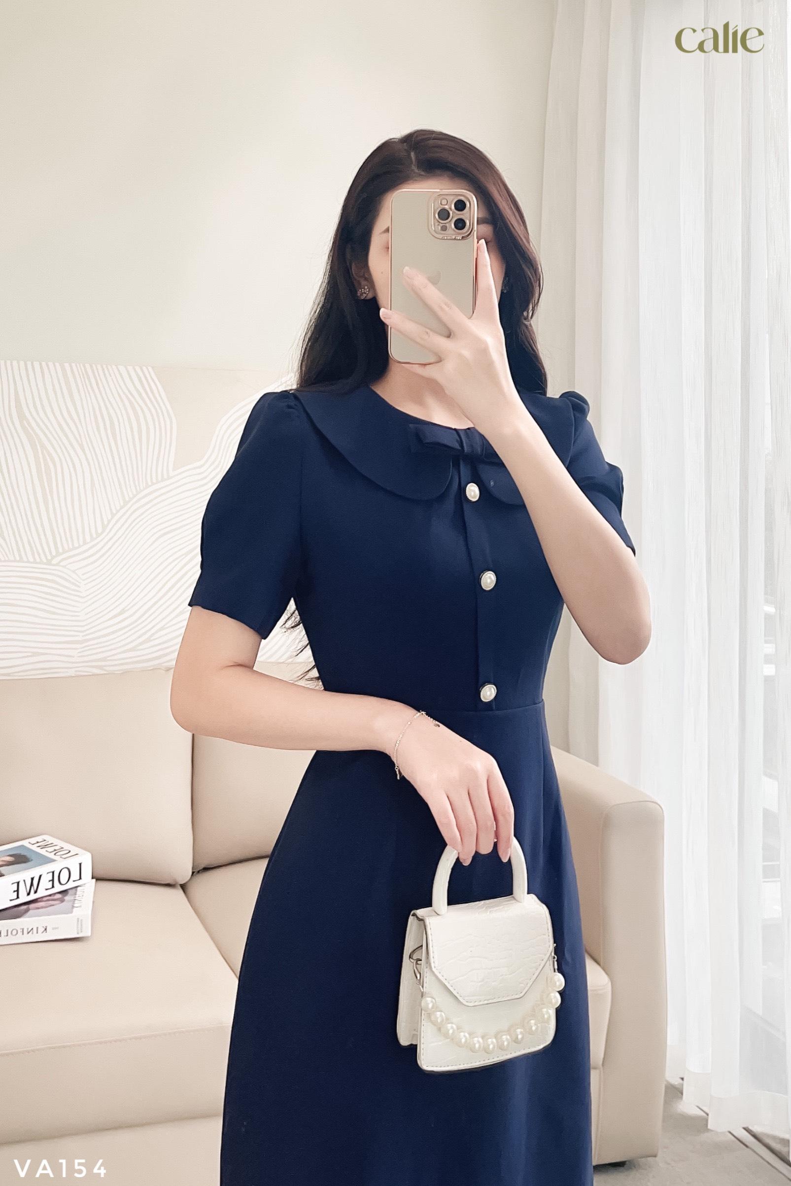 Váy dáng A tay bồng cổ sen nữ tính