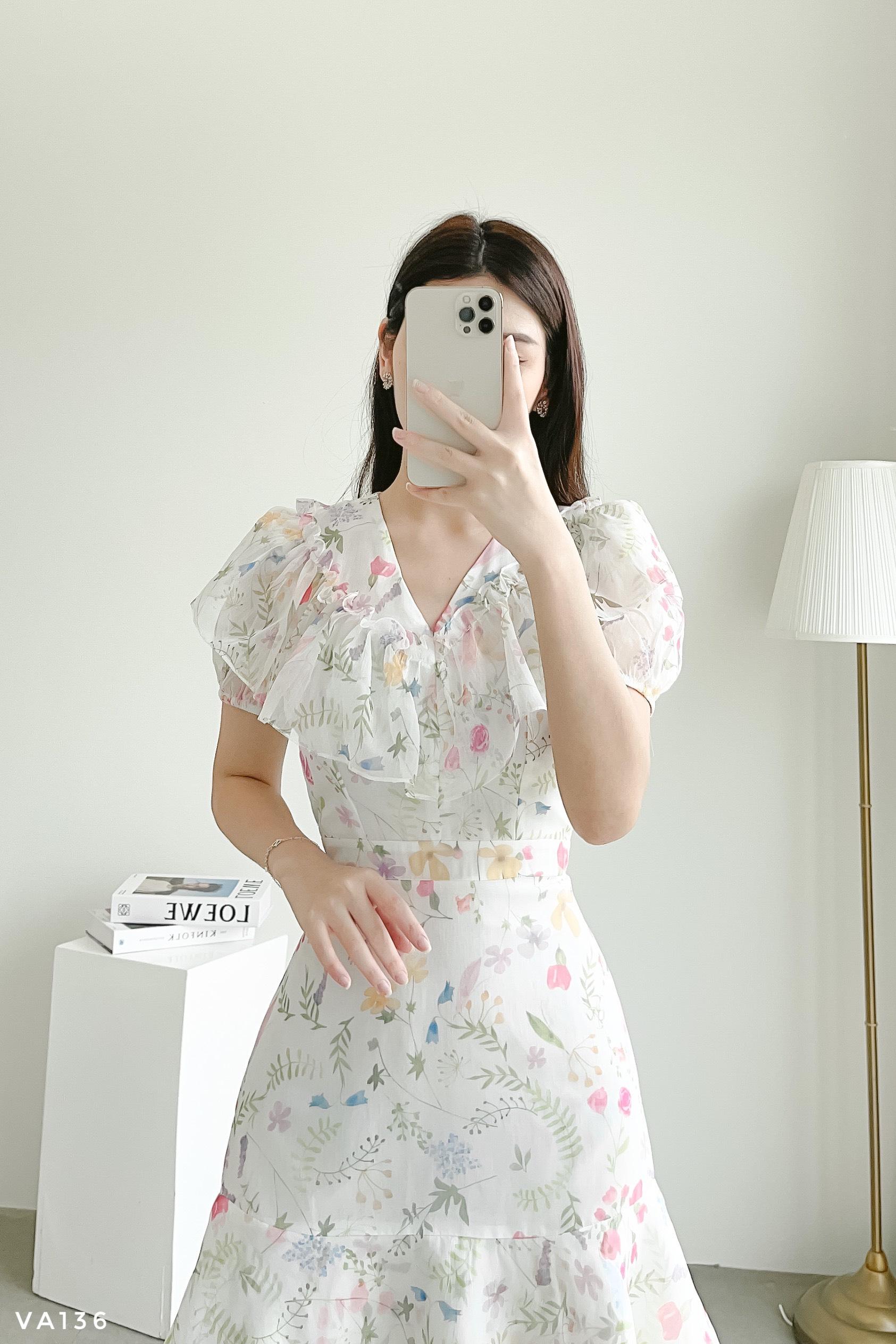 Váy dáng A phối bèo tiểu thư