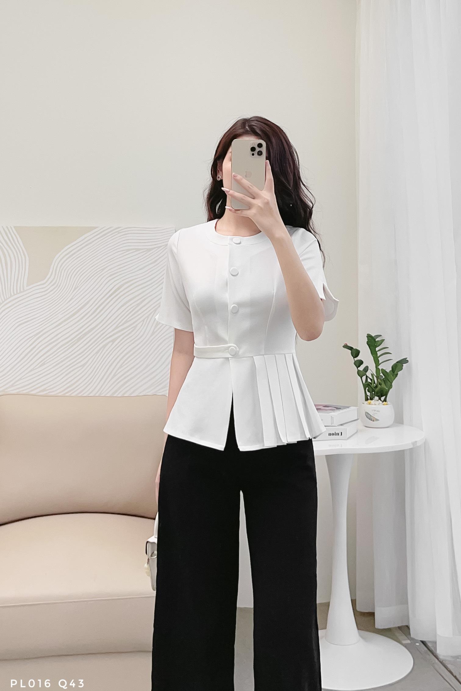 Áo peplum cách điệu cổ tròn phối xếp ly sang chảnh