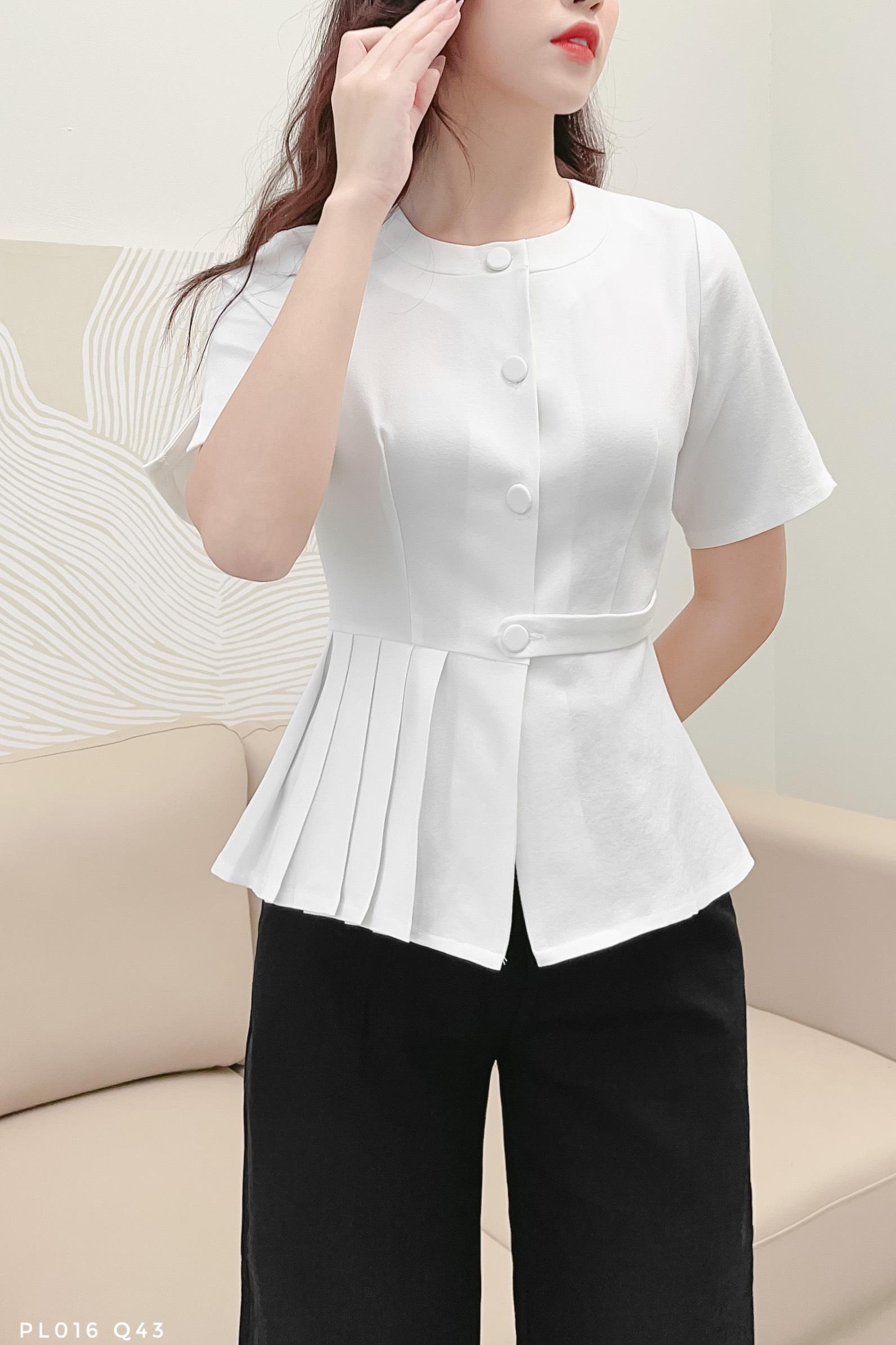 Áo peplum cách điệu cổ tròn phối xếp ly sang chảnh