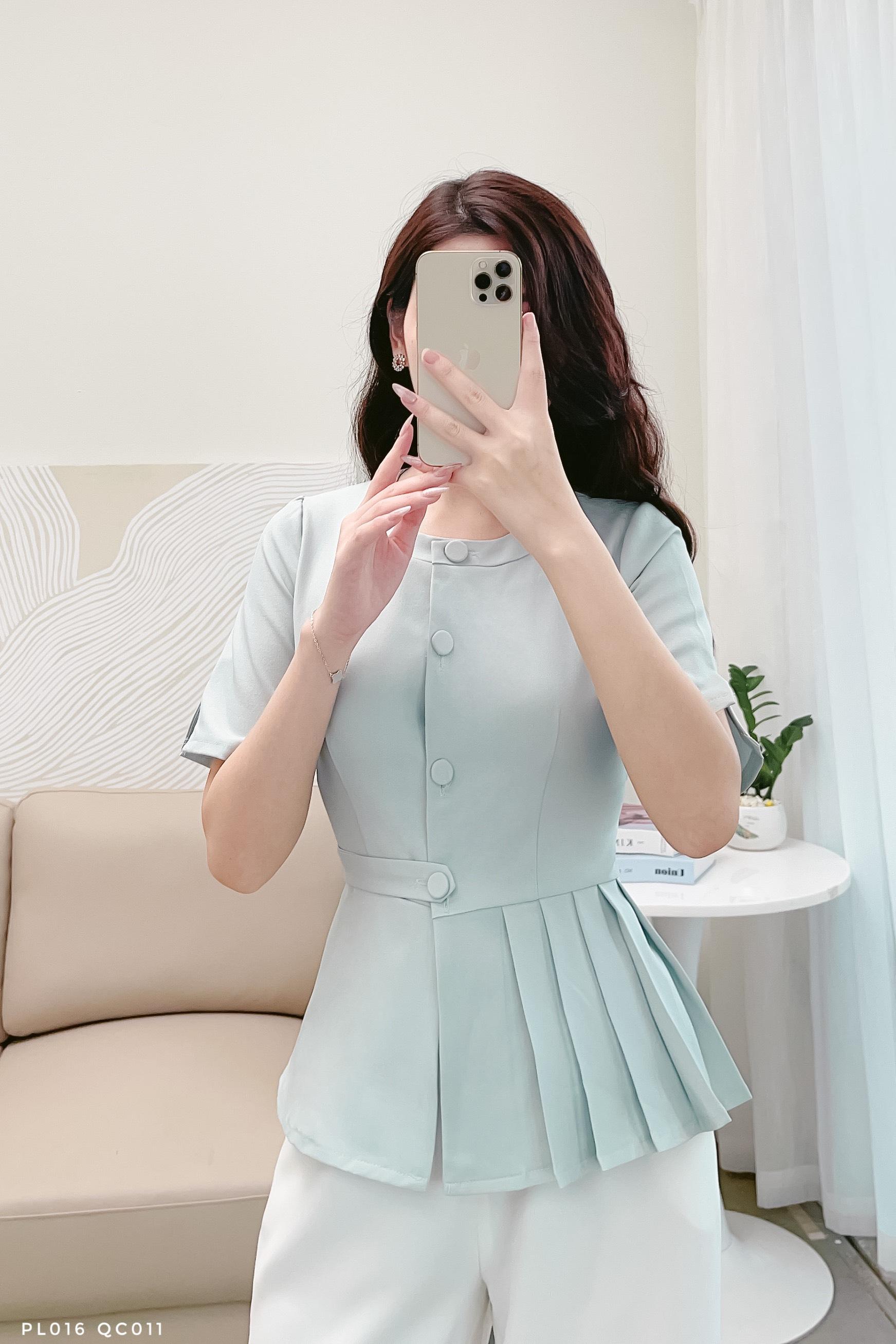Áo peplum cách điệu cổ tròn phối xếp ly sang chảnh