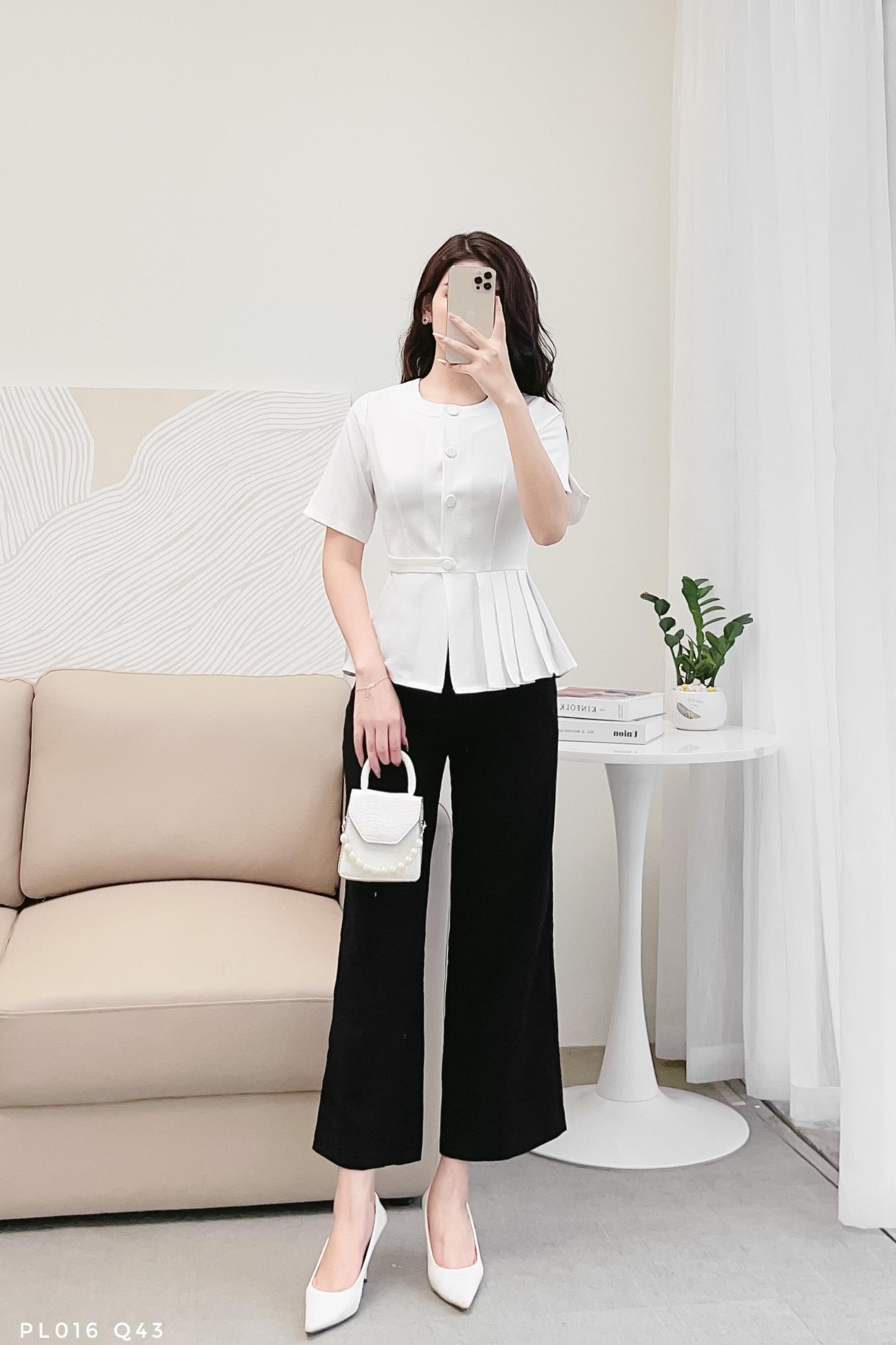 Áo peplum cách điệu cổ tròn phối xếp ly sang chảnh