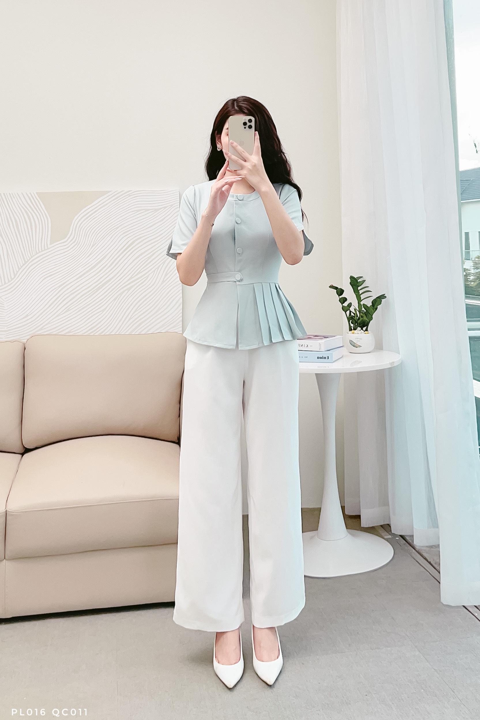 Áo peplum cách điệu cổ tròn phối xếp ly sang chảnh