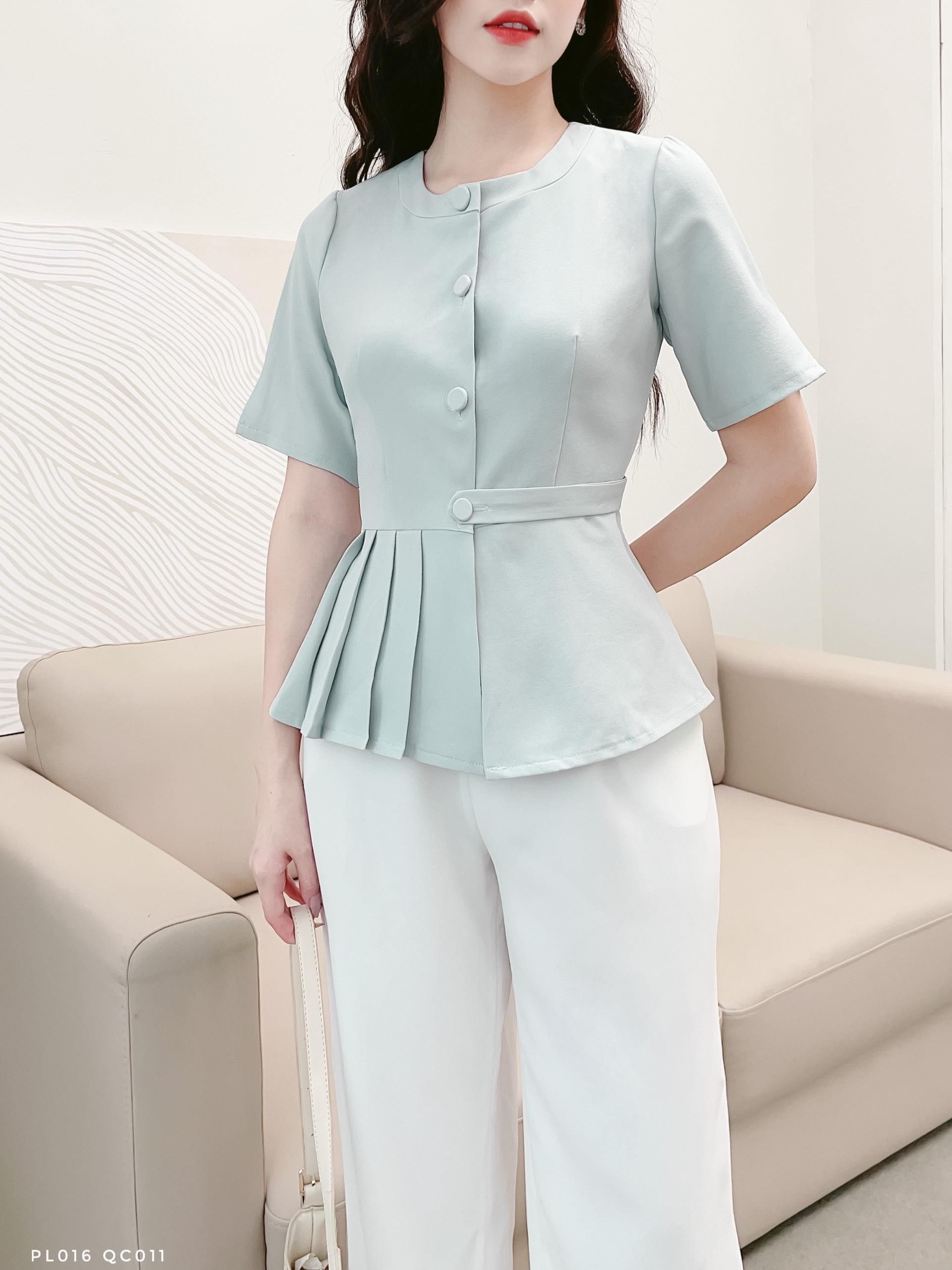 Áo peplum cách điệu cổ tròn phối xếp ly sang chảnh