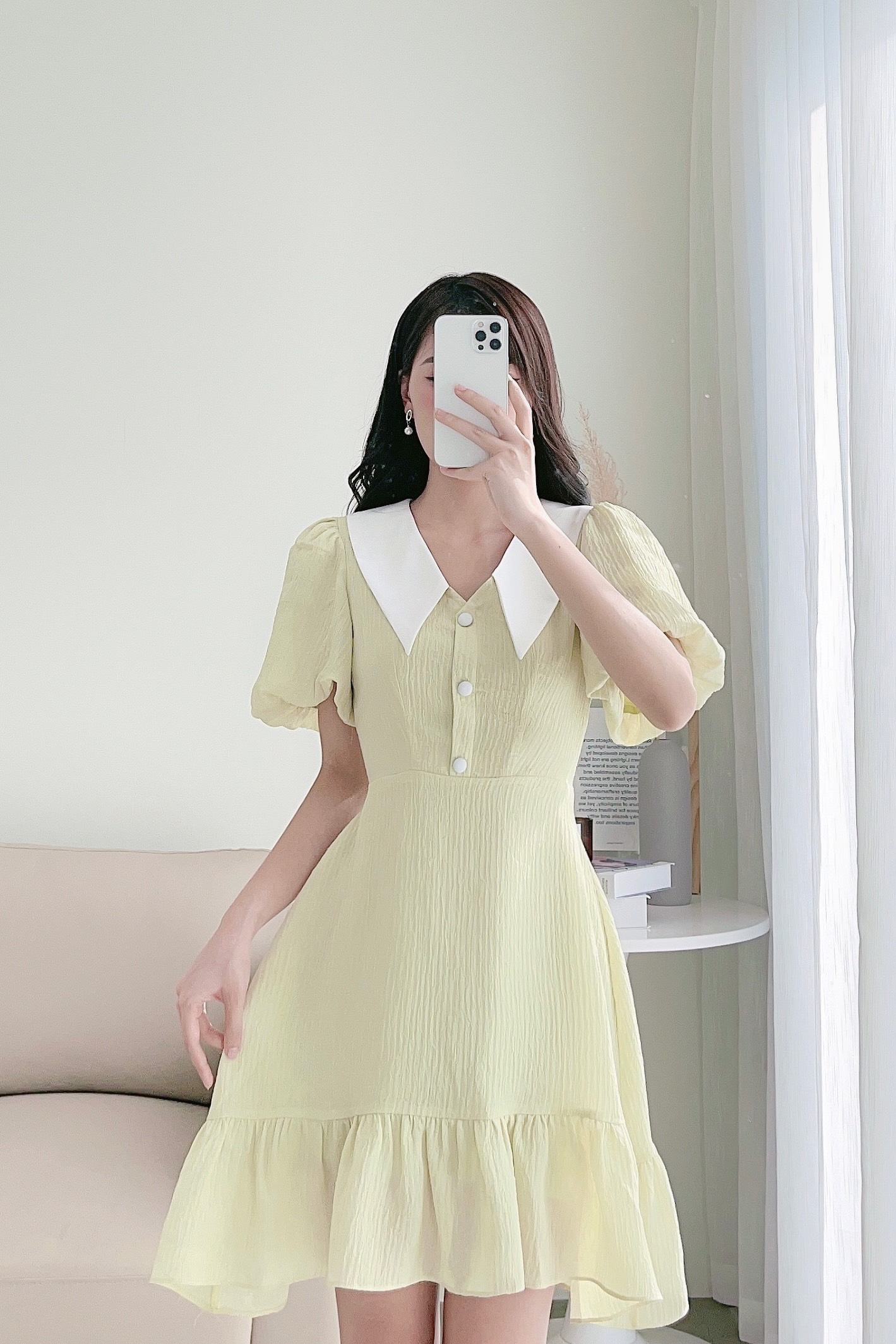 Váy hoa dáng A phối cổ thanh lịch