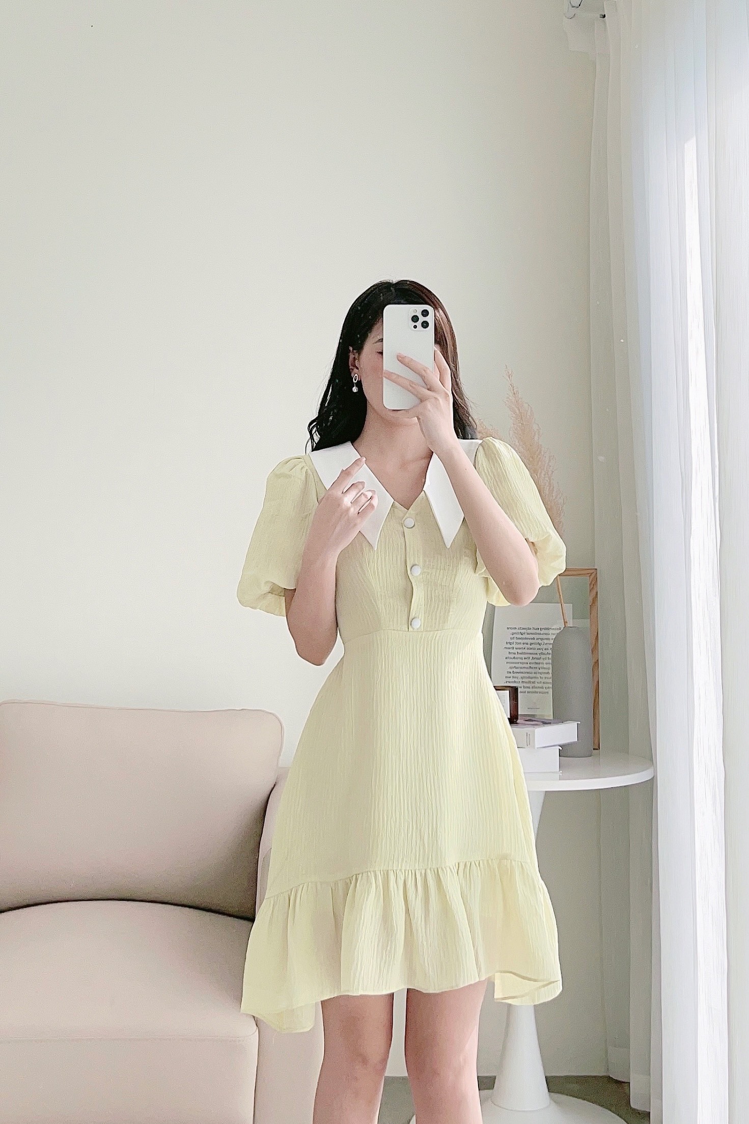 Váy hoa dáng A phối cổ thanh lịch