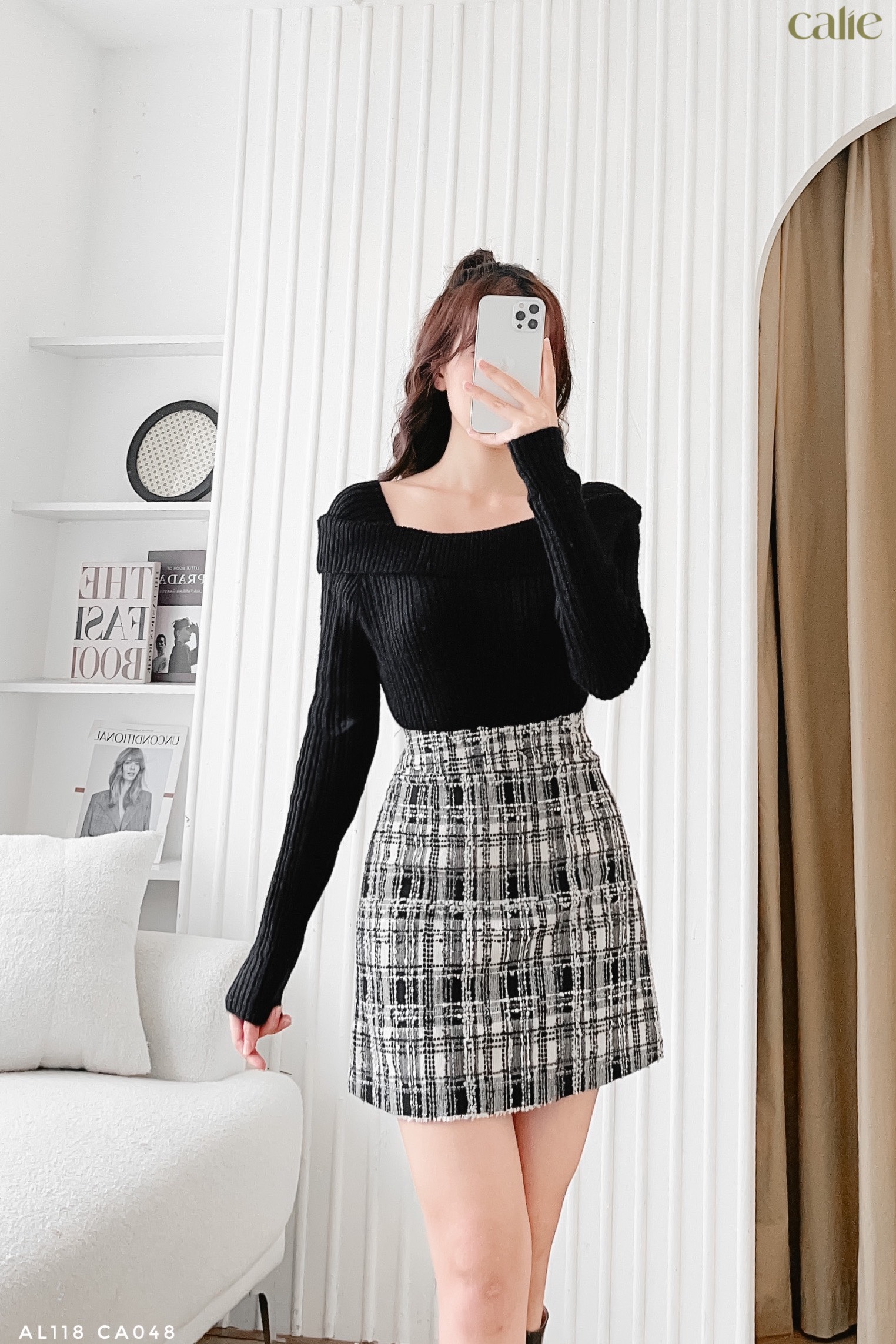 Chân váy A dạ tweed basic