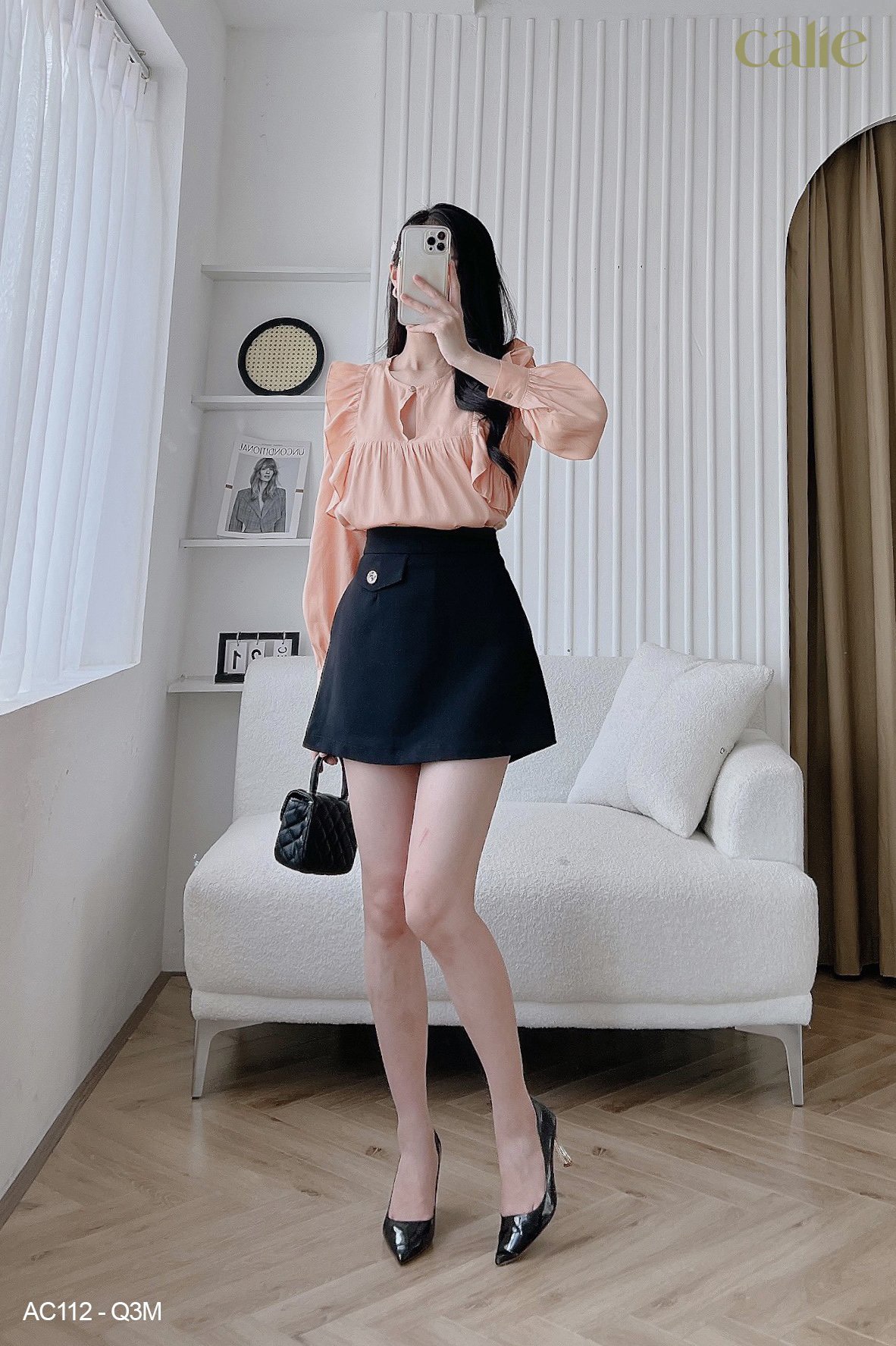 Áo sơ mi cách điệu vai phối bèo trẻ trung