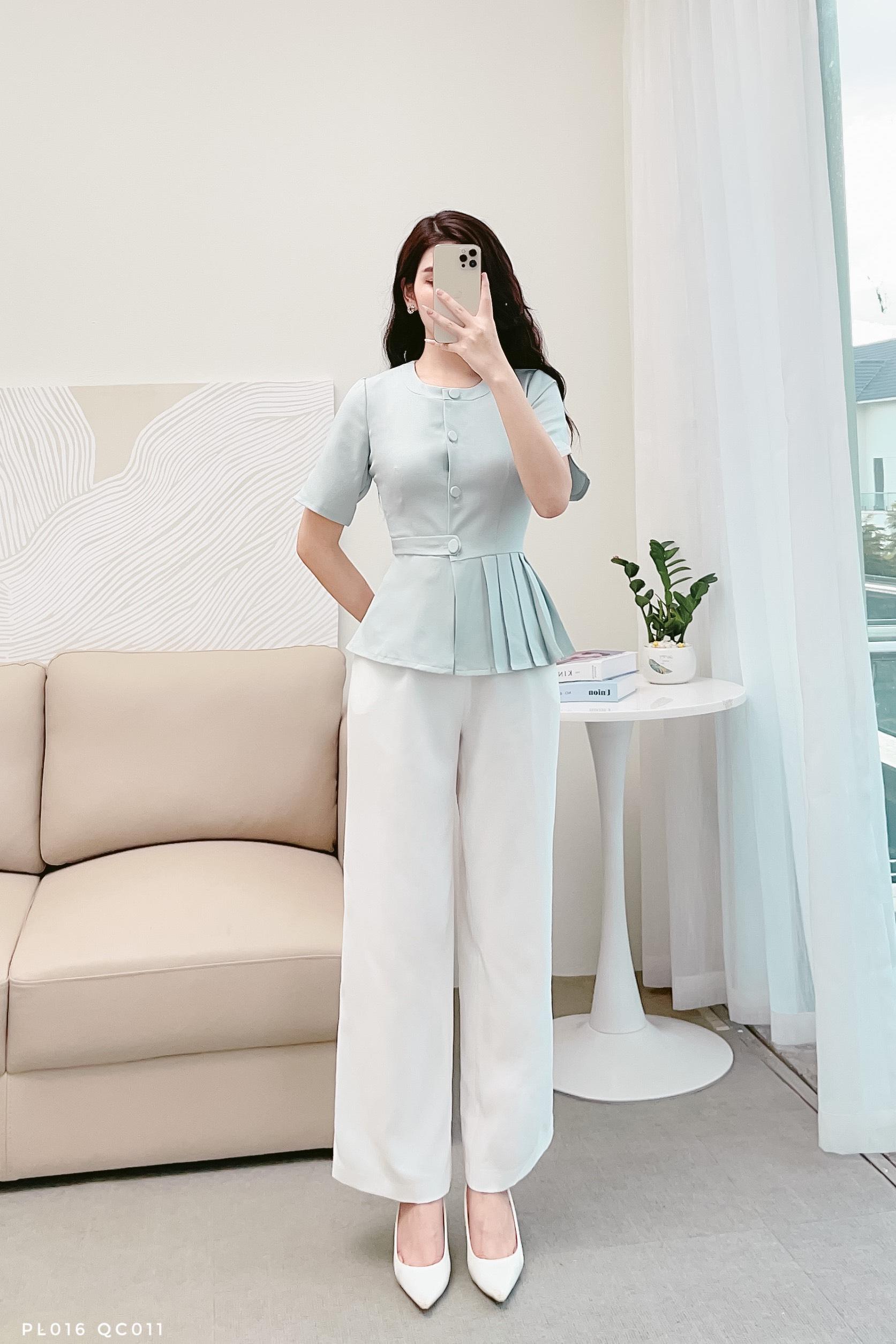 Áo peplum cách điệu cổ tròn phối xếp ly sang chảnh