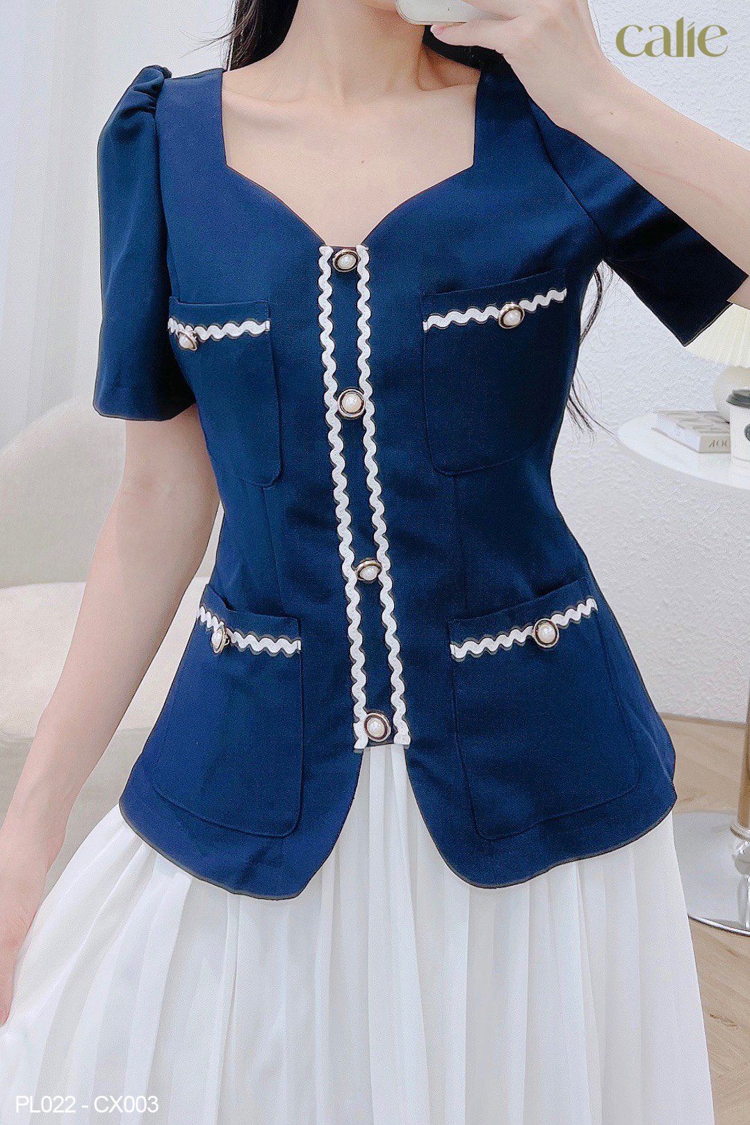 Áo peplum phối dây viền thanh lịch