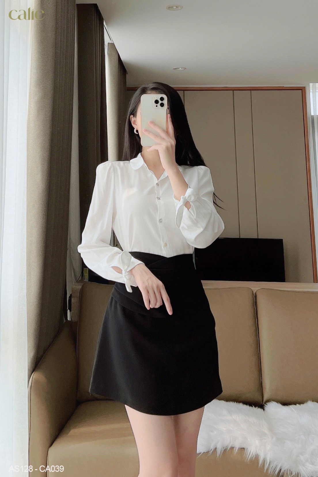 Chân váy dáng A nhún hông cạp cách điệu