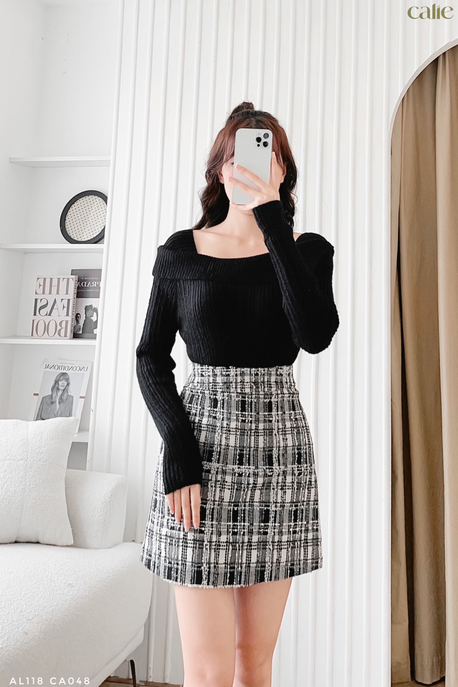 Chân váy A dạ tweed basic