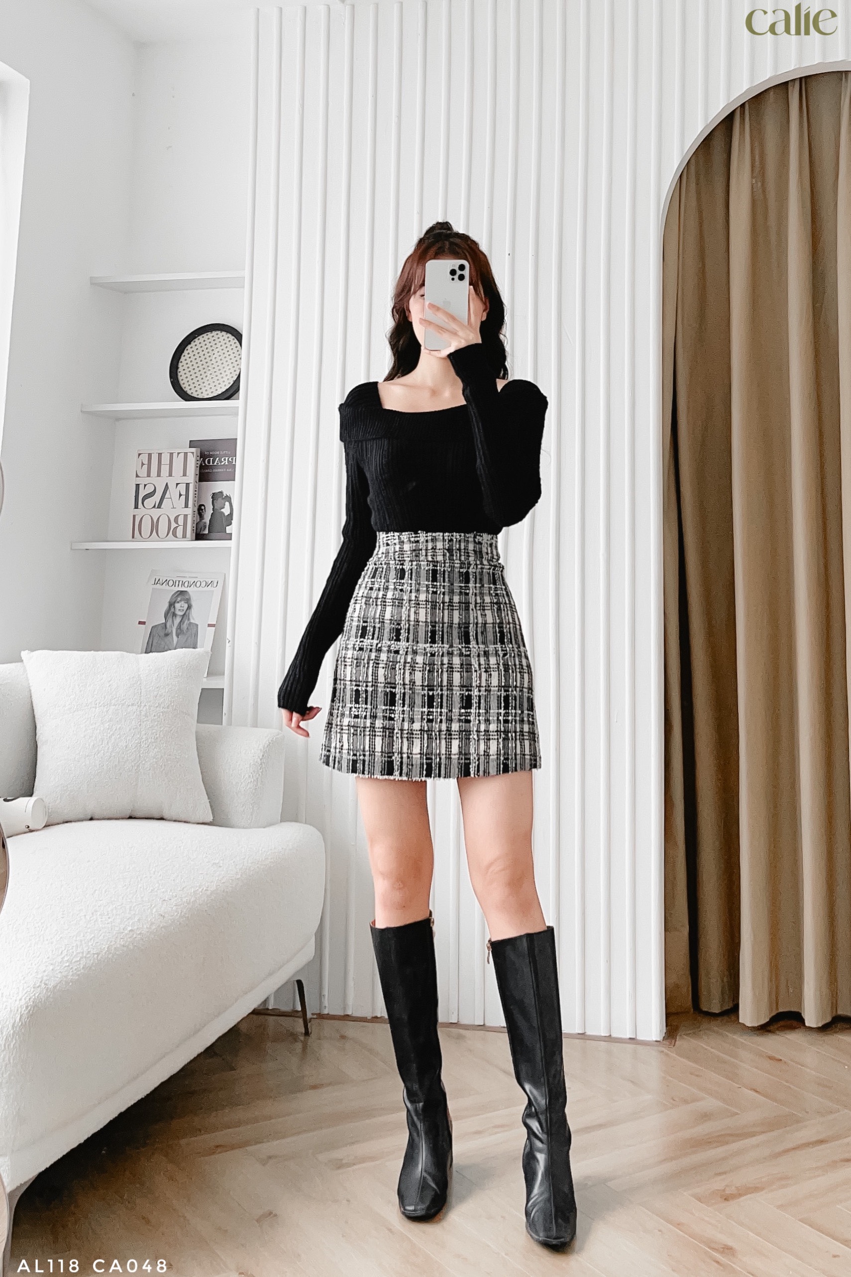 Chân váy A dạ tweed basic