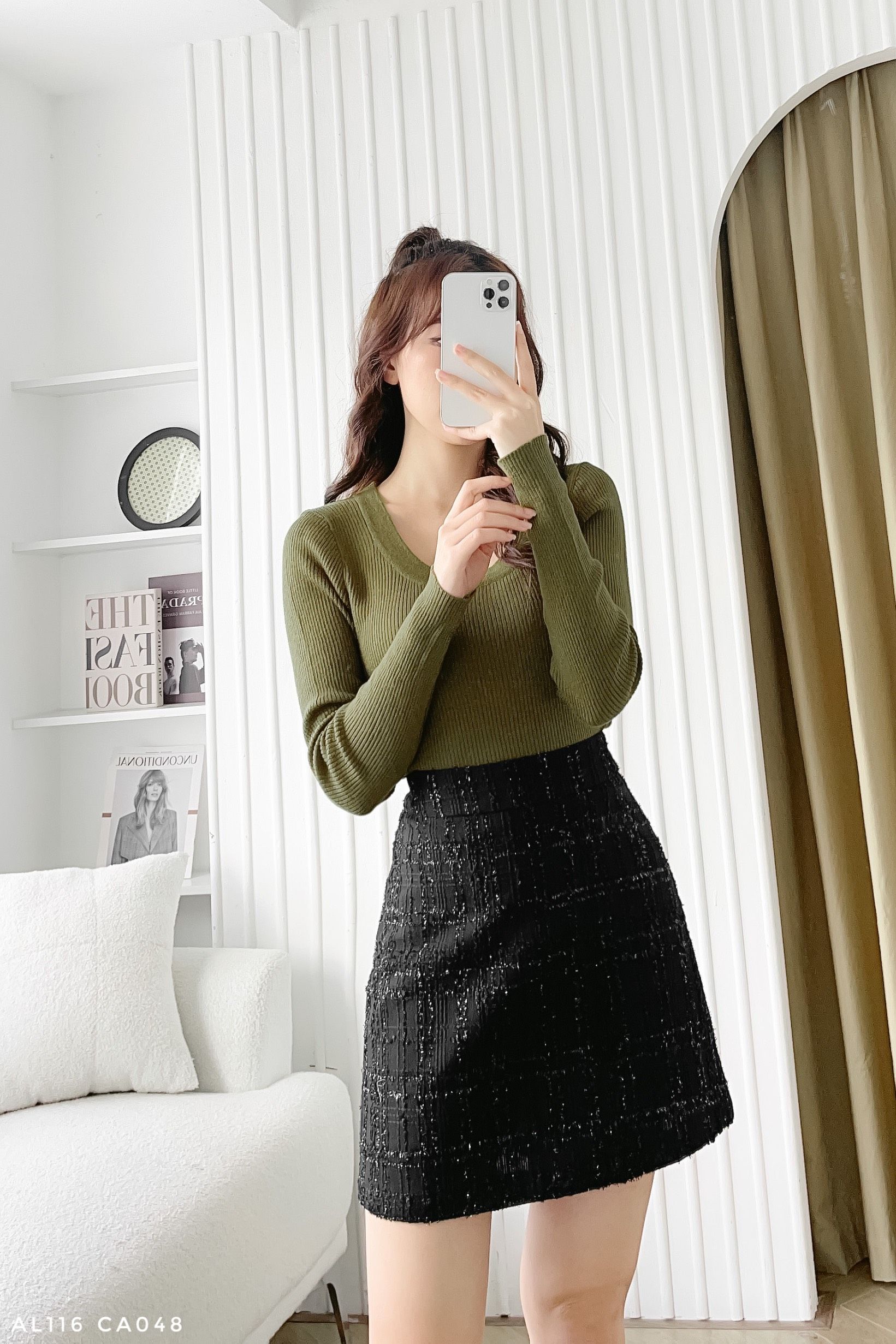 Chân váy A dạ tweed basic