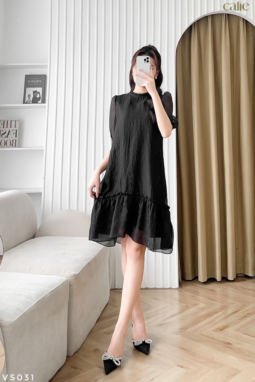 Váy tơ dáng suông cổ bèo nữ tính