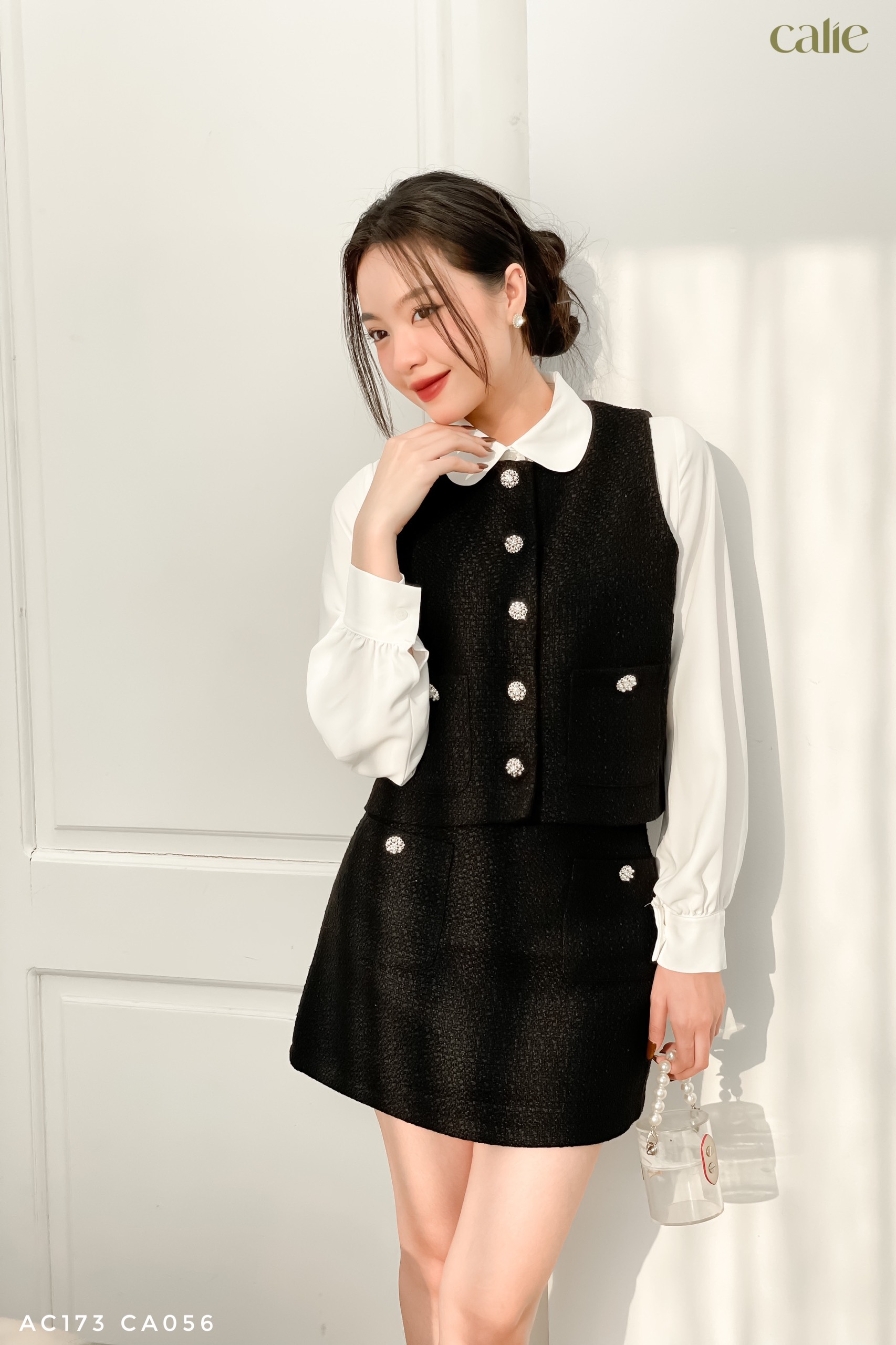 Áo gile dạ tweed trẻ trung