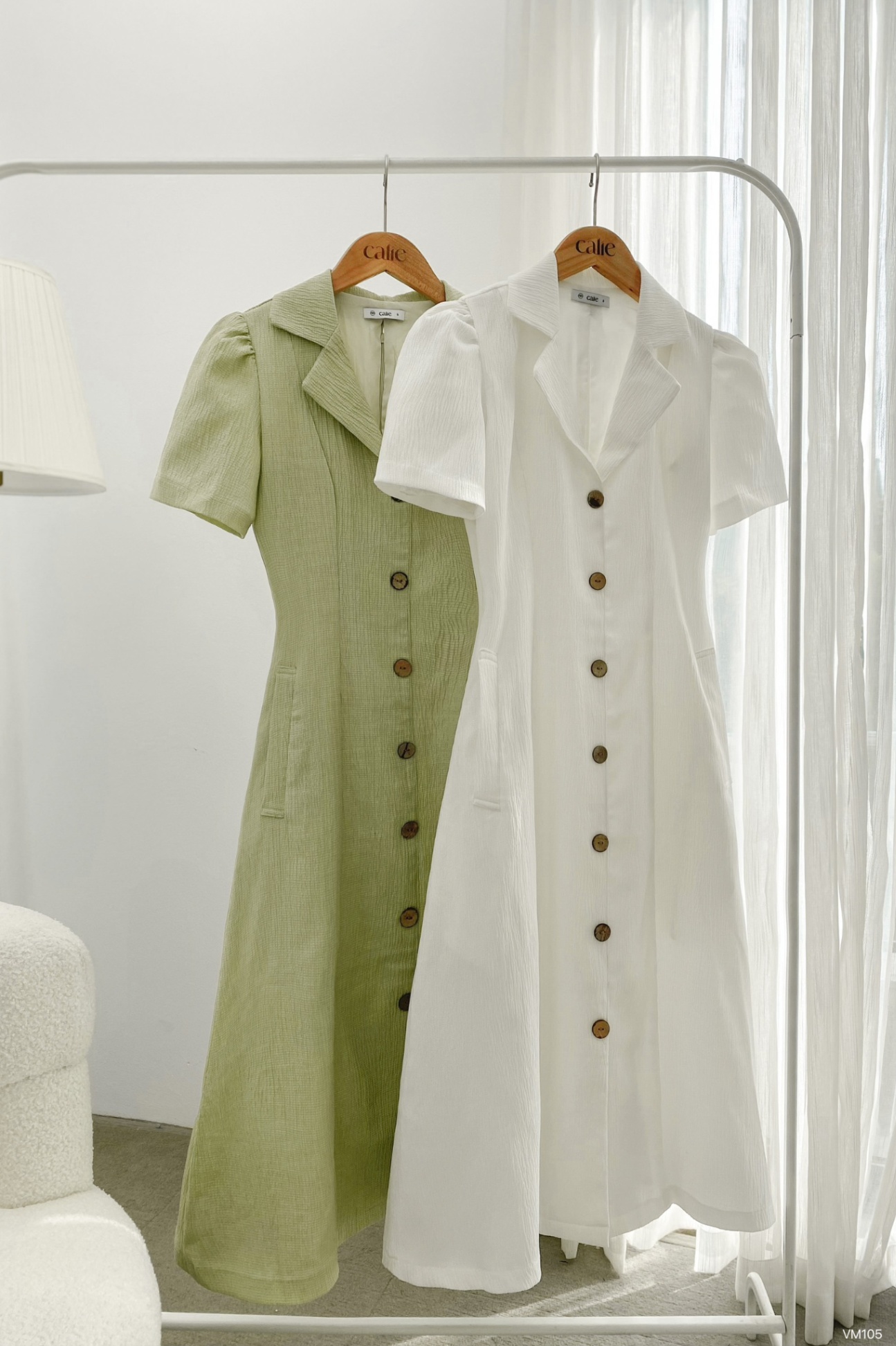 Váy midi 7 mảnh cổ 2 ve đính cúc