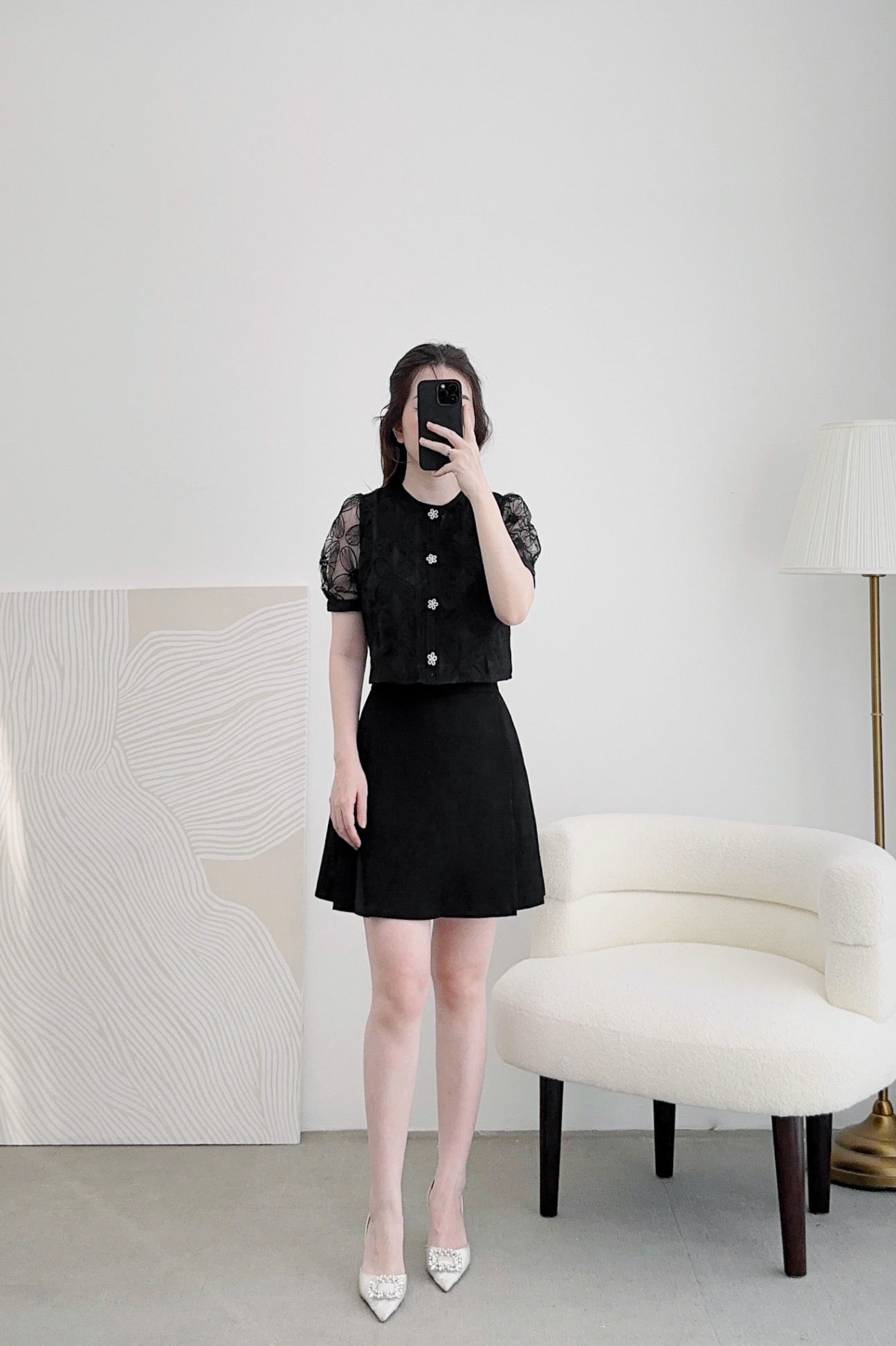 Áo croptop ren tay bồng