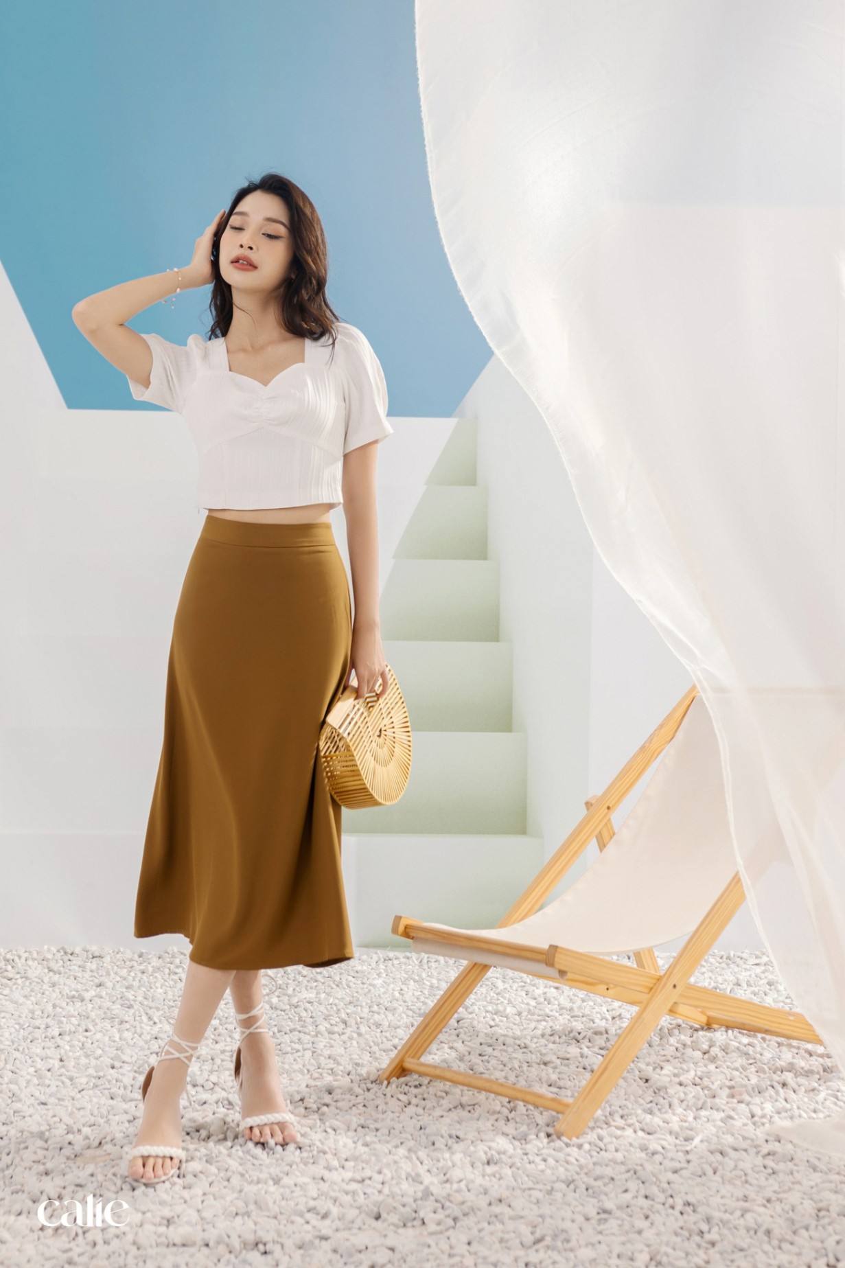 Aó croptop cúp ngực tay bồng