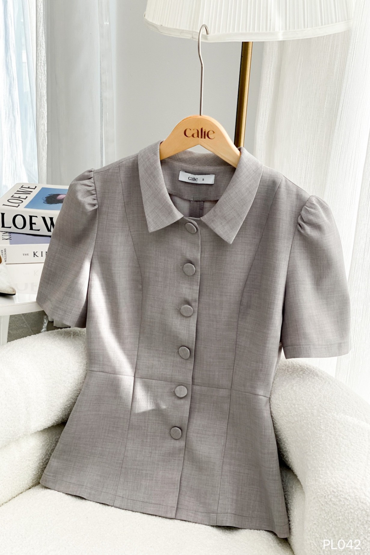 Áo peplum bổ 7 mảnh cúc bọc