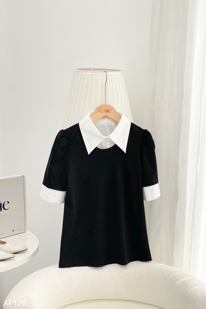 Áo dệt kim phối cổ đức