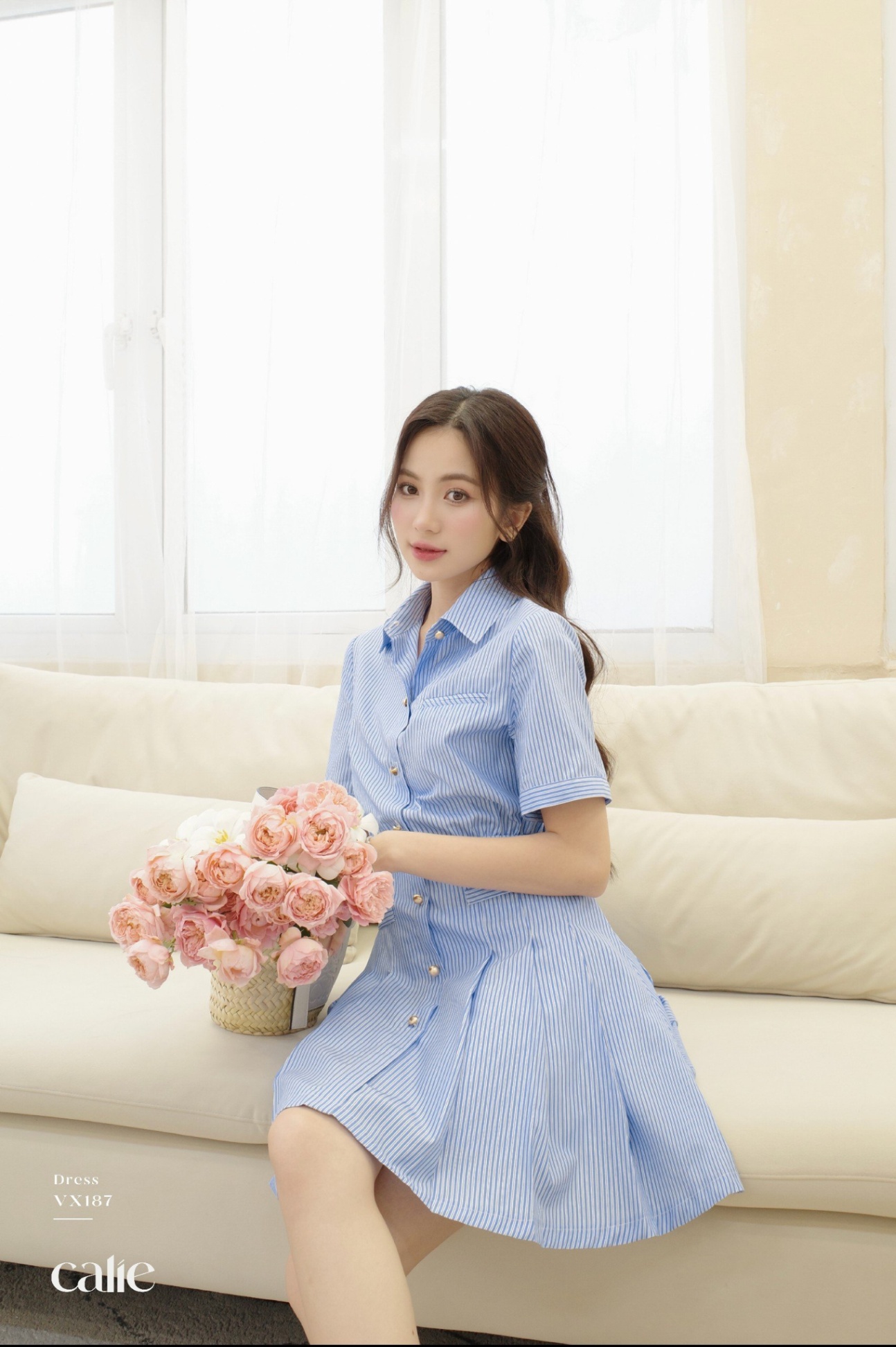 váy dáng xòe giả set xếp ly chân