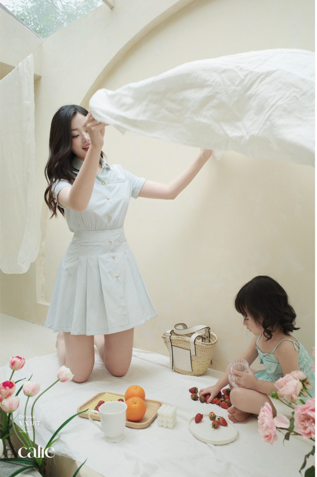 váy dáng xòe giả set xếp ly chân