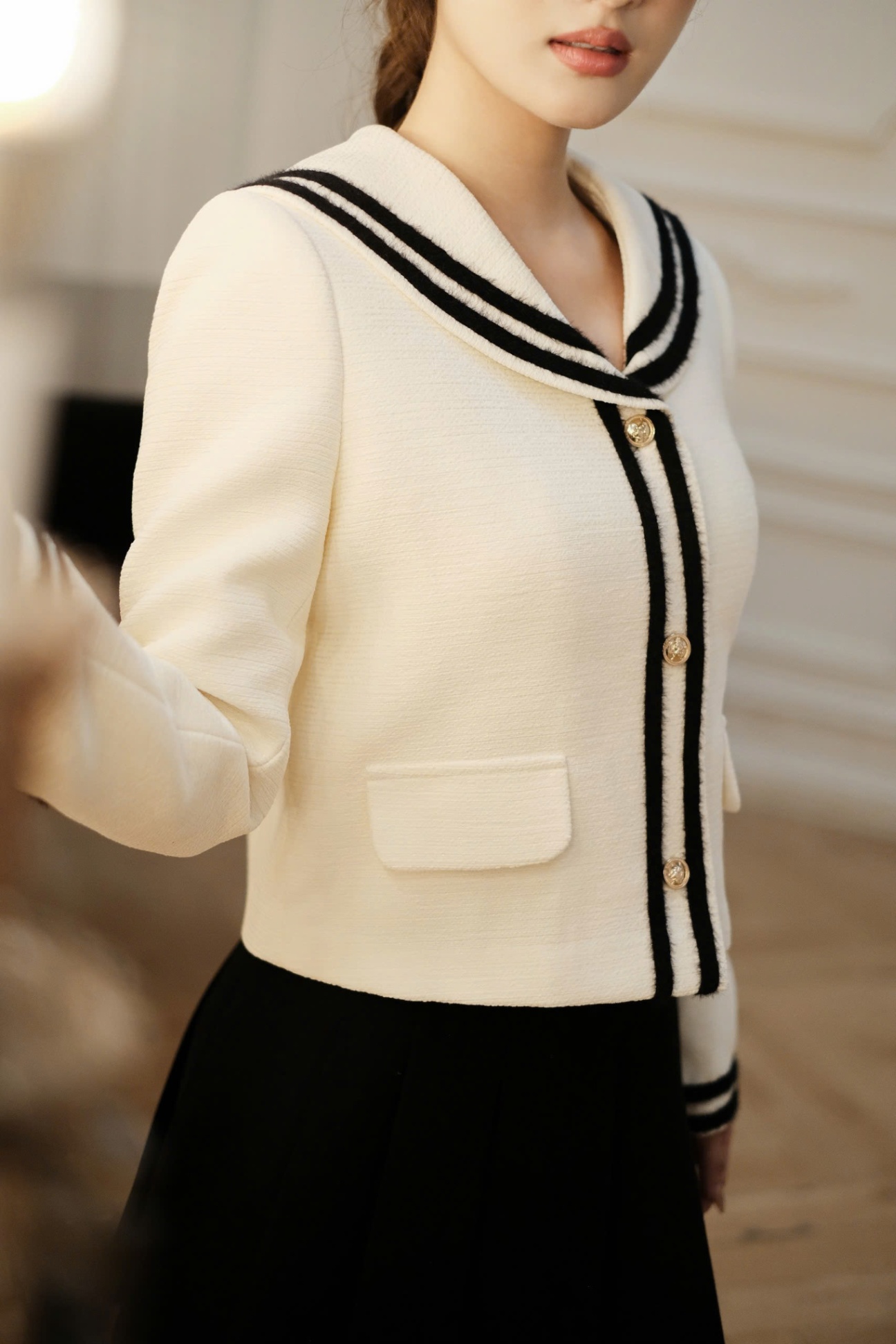 Áo khoác dạ tweed cổ thủy thủ