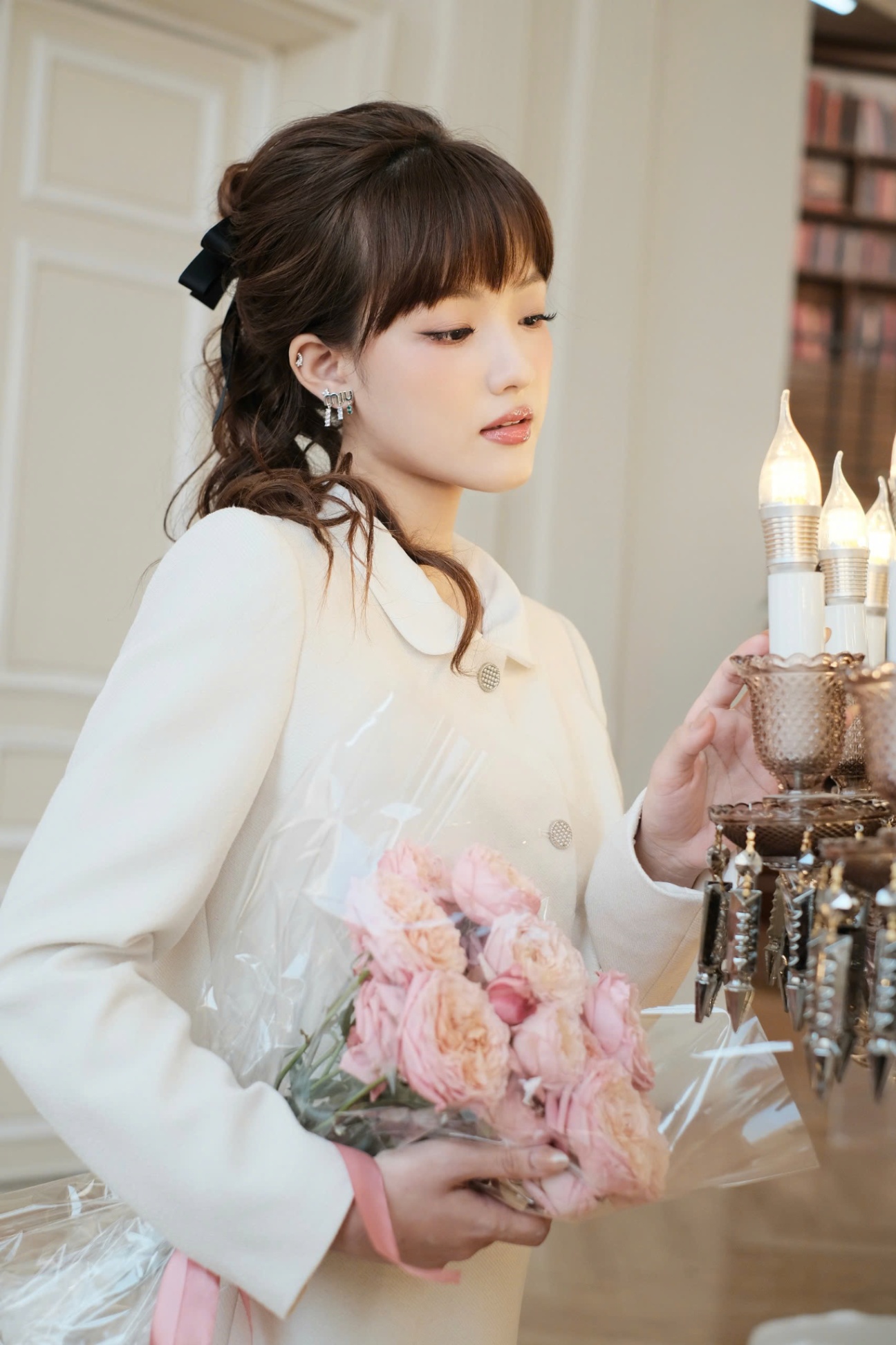 Áo khoác dạ tweed dáng lửng cổ rời