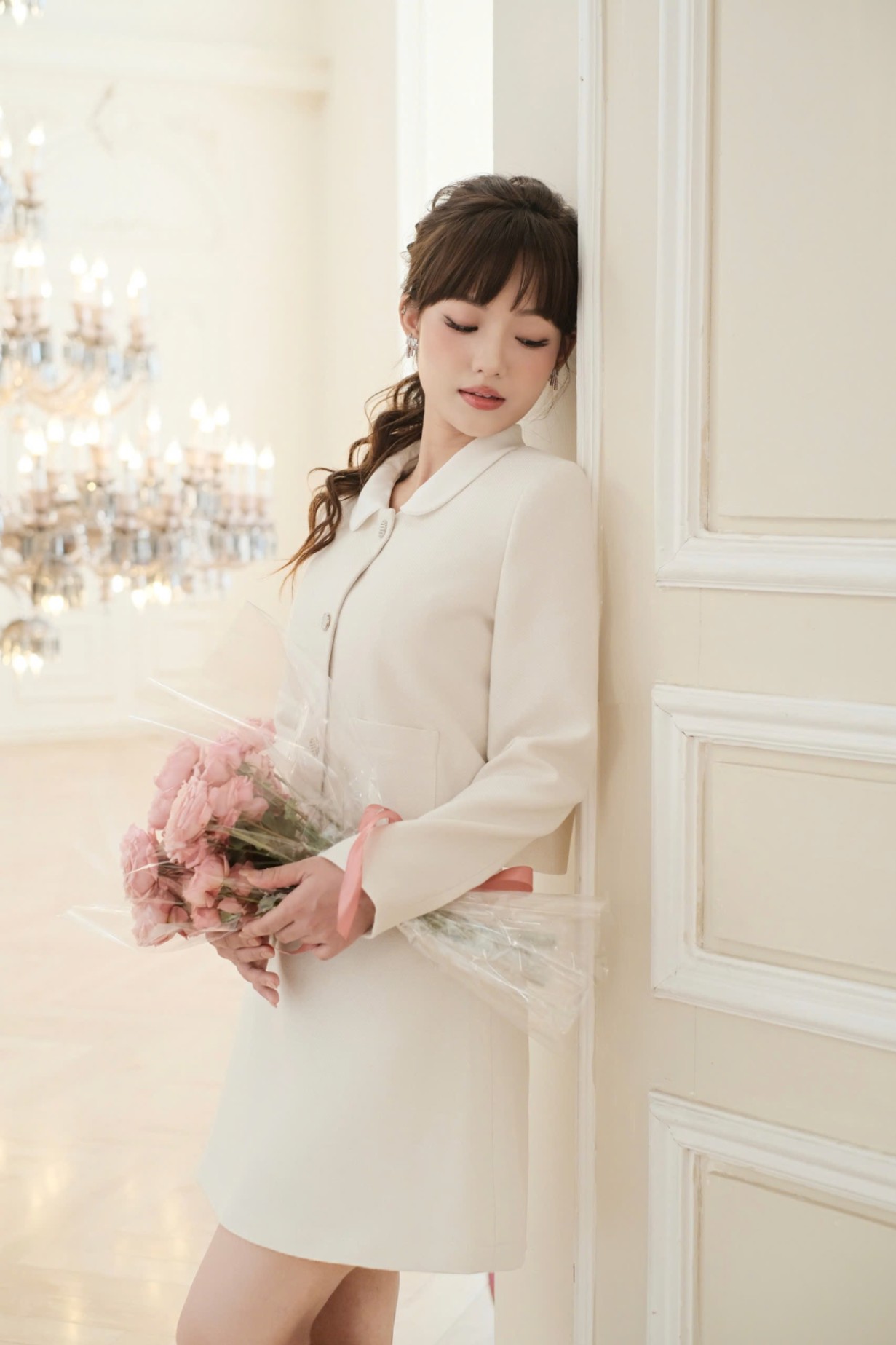 Áo khoác dạ tweed dáng lửng cổ rời