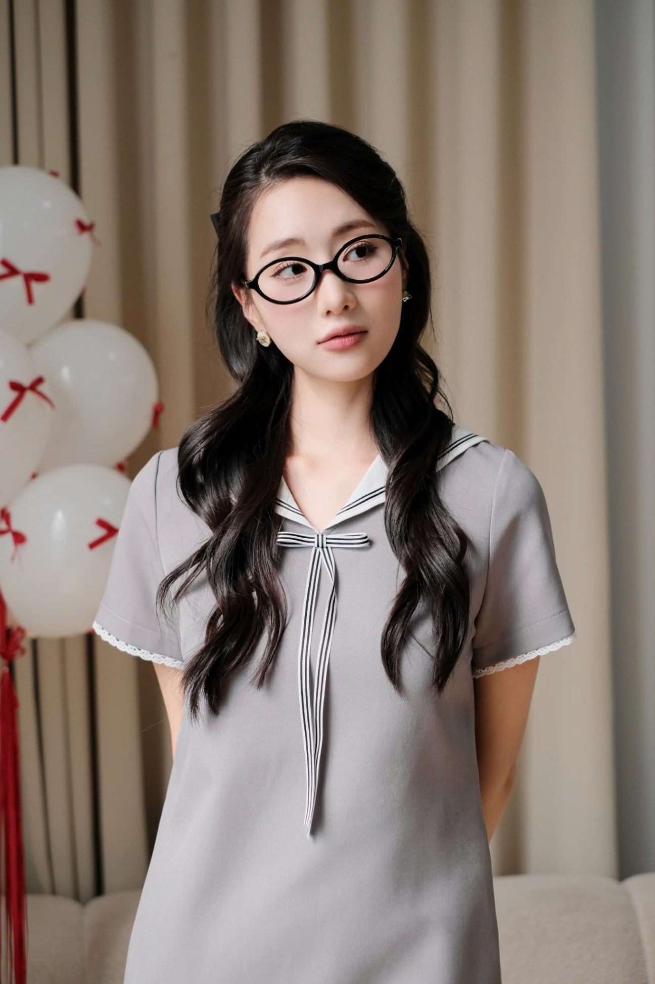 Đầm suông cổ thuỷ thủ dây nơ