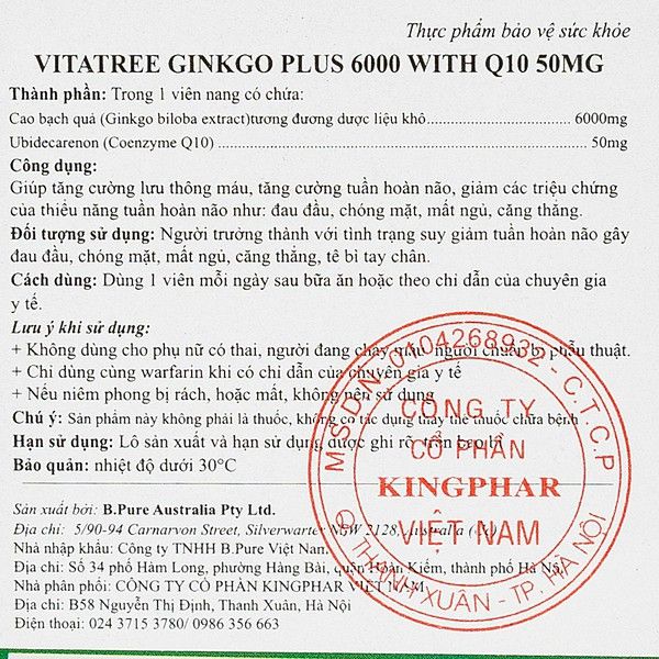 Ginkgo Plus 6000 Vitatree (Hộp 60 viên)