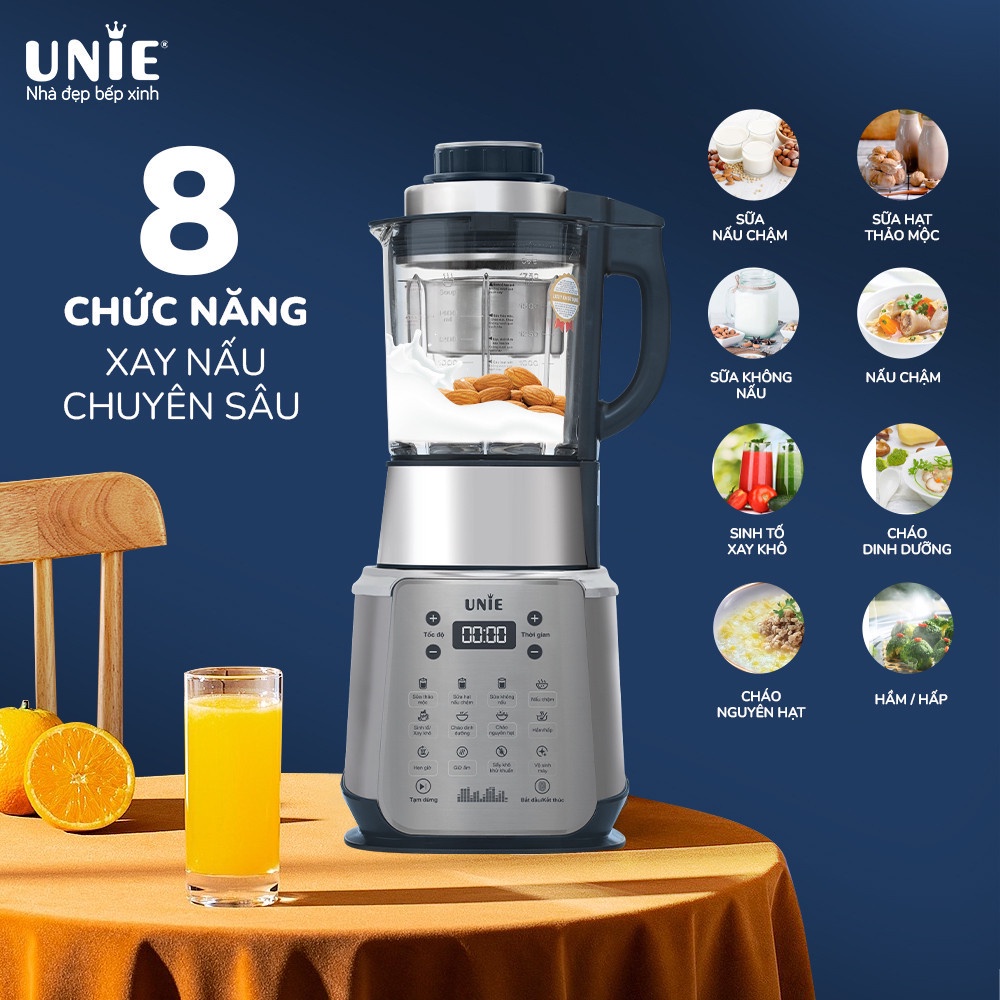 Máy nấu sữa hạt Unie V9S công suất 1800W, dung tích 1.75L, tự làm sạch cối thủy tinh