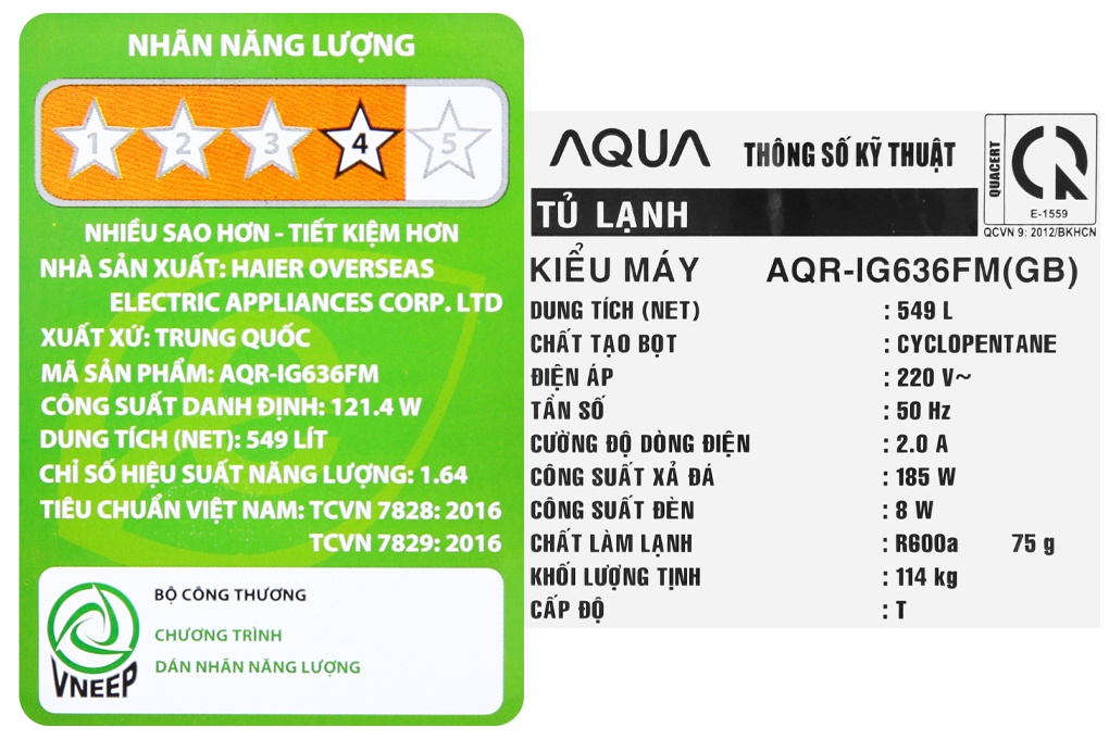 Tủ lạnh Aqua Inverter 469 lít Multi Door AQR-M536XA(WGB)