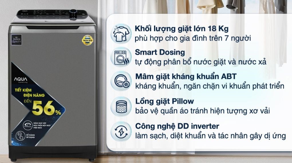 Máy giặt Aqua Inverter 18 kg AQW-DR180UHT.PS