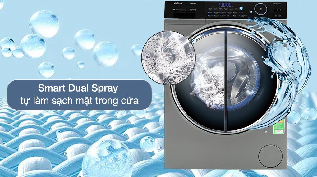 Máy Giặt Sấy Inverter Cửa Trước Lồng Ngang Aqua Giặt 10 kg - Sấy 6 kg AQD-AH1000G.PS
