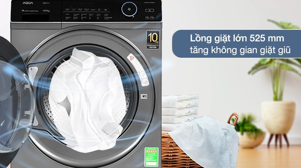Máy Giặt Sấy Inverter Cửa Trước Lồng Ngang Aqua Giặt 10 kg - Sấy 6 kg AQD-AH1000G.PS
