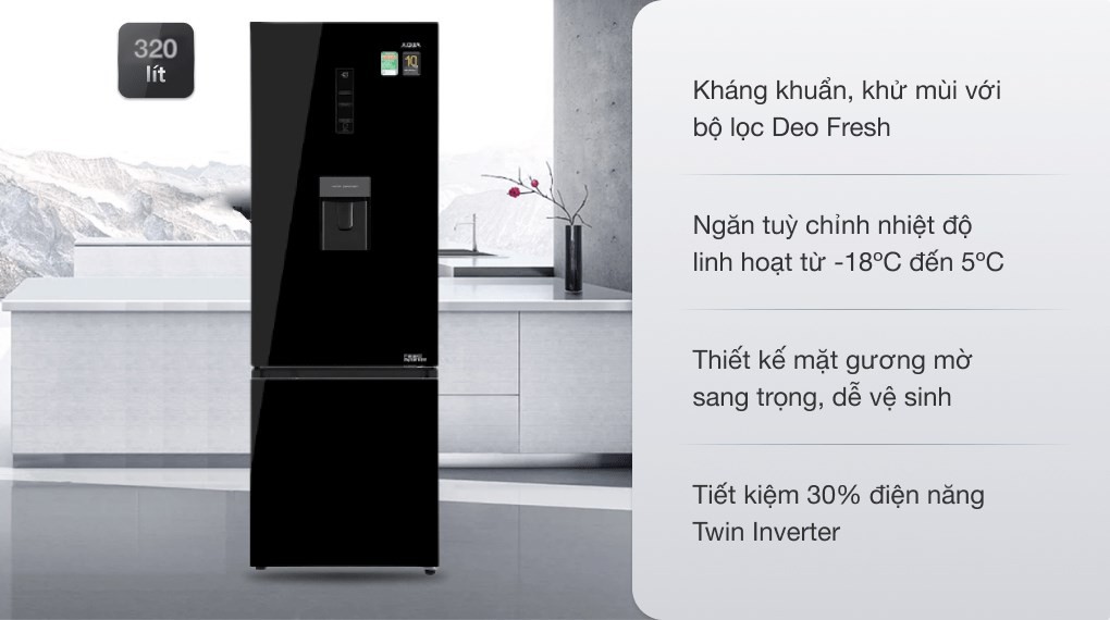 Tủ lạnh Aqua Inverter 320 lít AQR-B379MA(WGB)