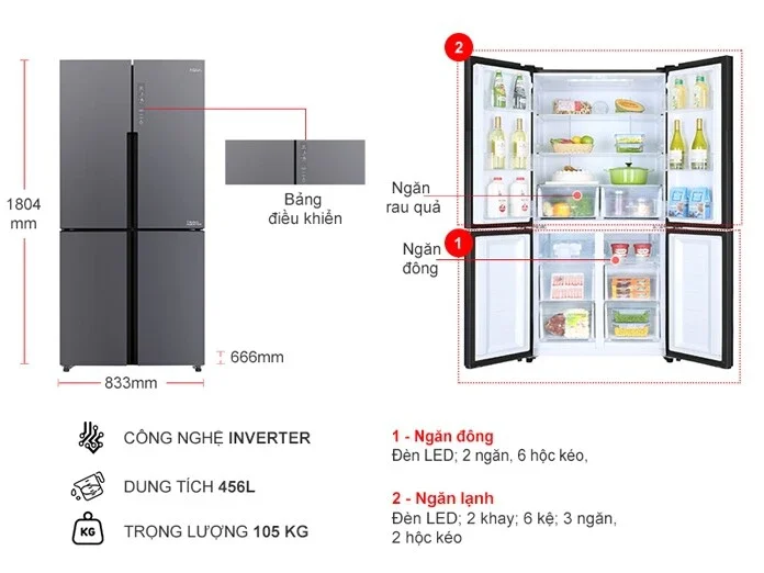 Tủ lạnh Aqua Inverter 456 lít AQR-M530EM(SLB)