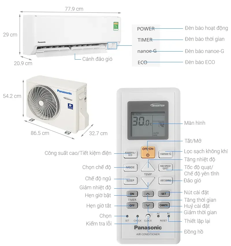 MÁY LẠNH PANASONIC 1.5 NGỰA INVERTER CU/CS-RU12AKH-8
